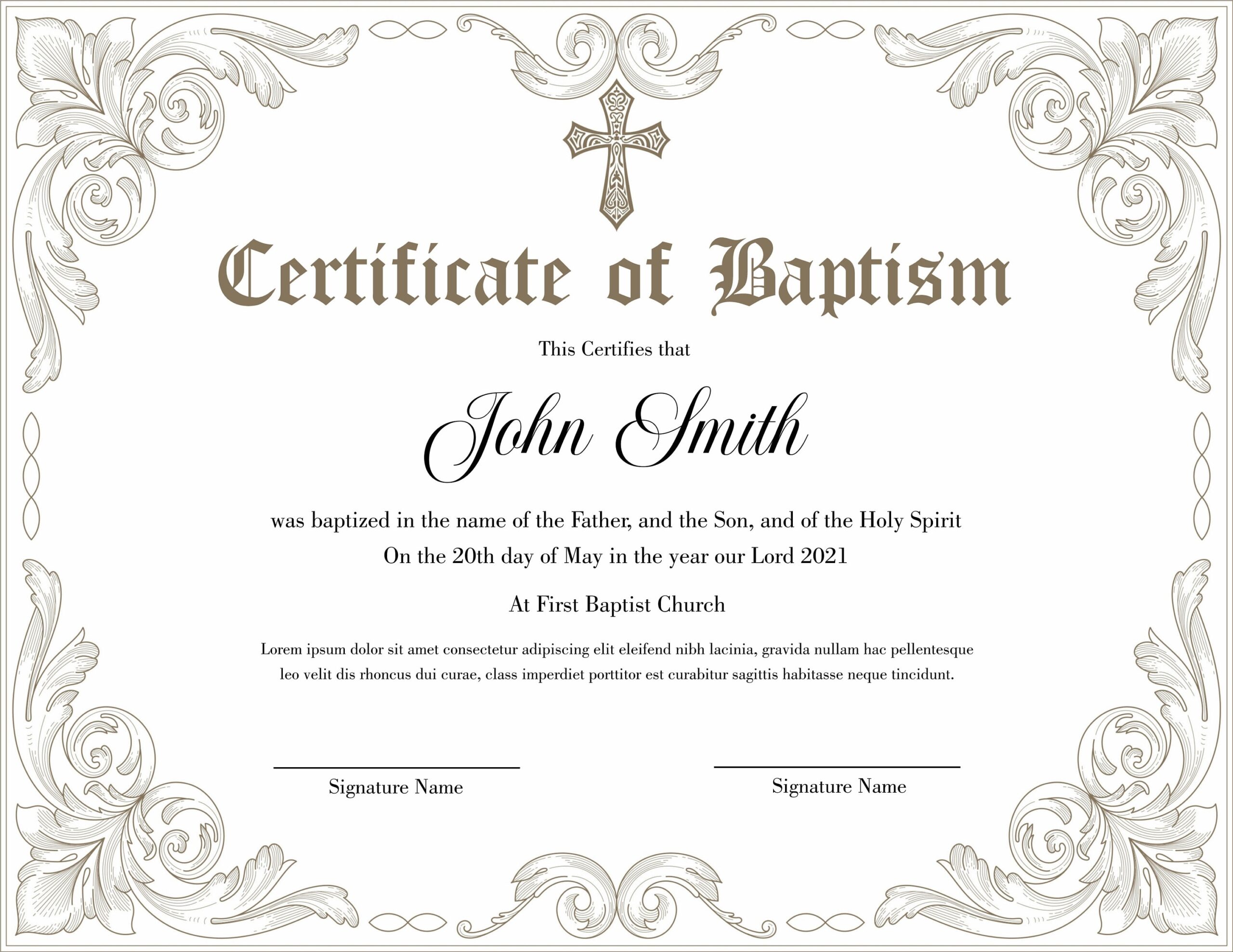 Editable Baptism Certificate Template Printable Certificate Of Baptism 
