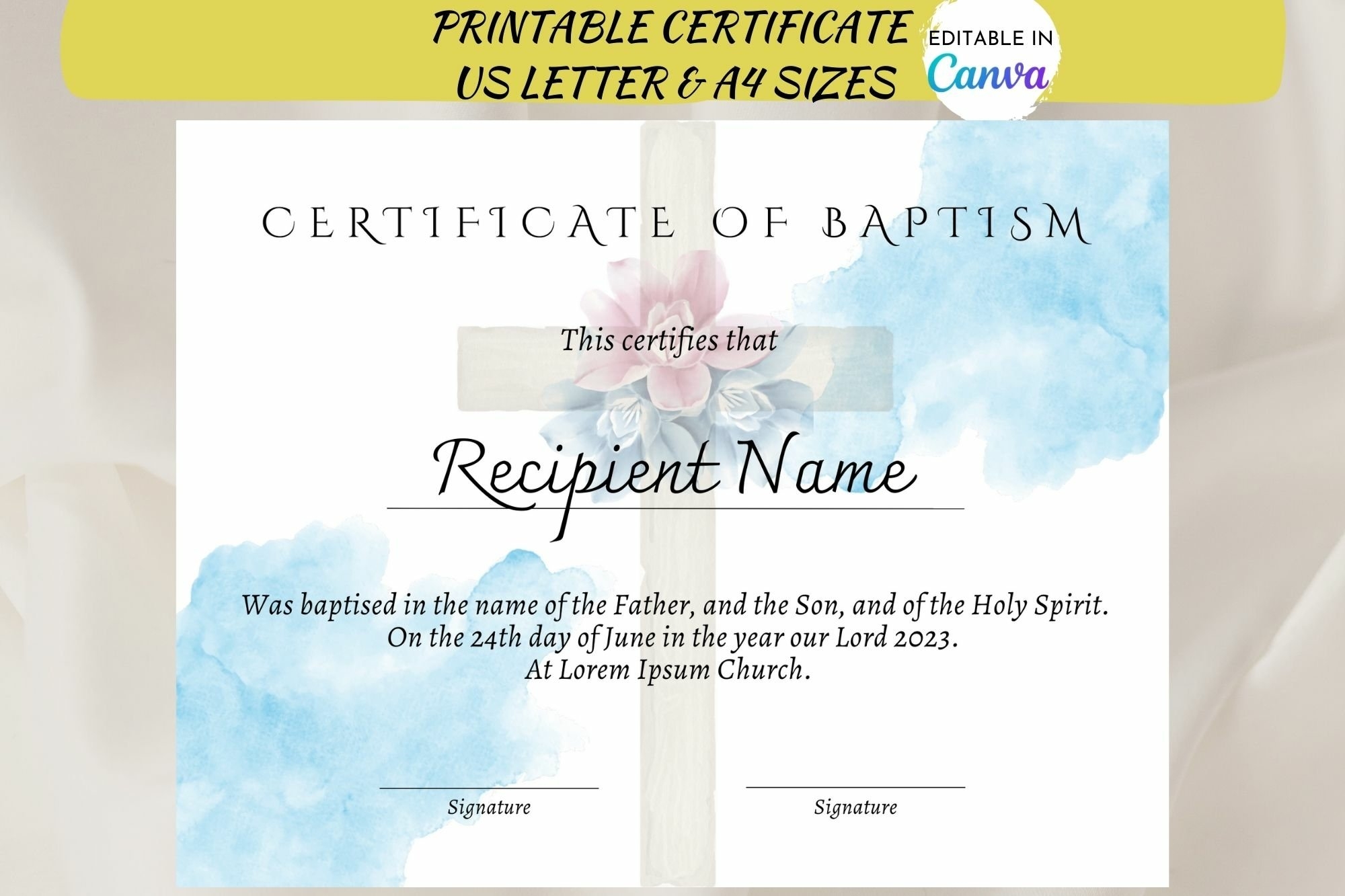 Editable Baptism Christening Catholic Certificate Template