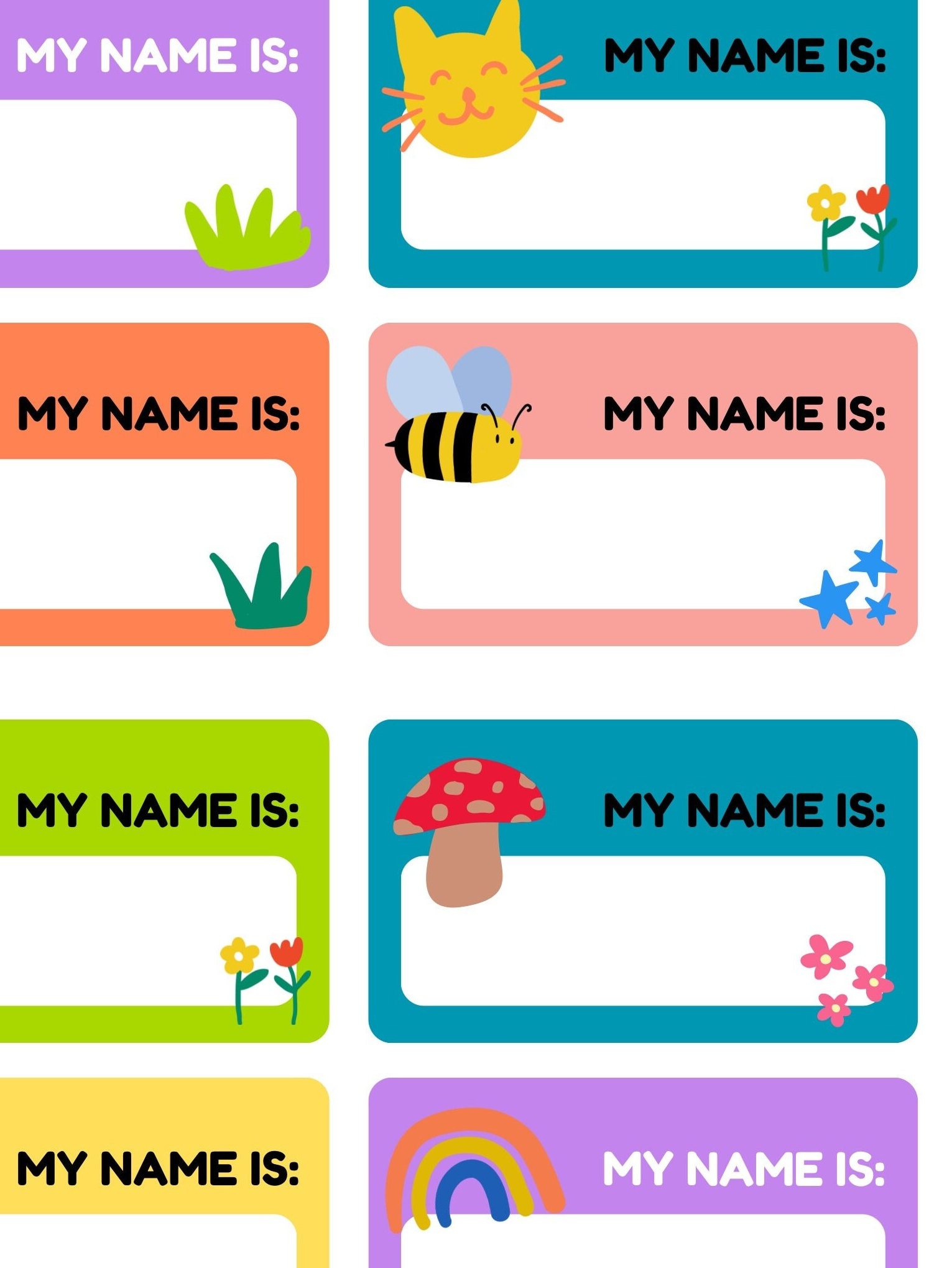 Editable Canva Name Tags Printable Name Tags Kids Party Name Tags Colourful Party Decor School Name Tags Preschool Name Tags Etsy