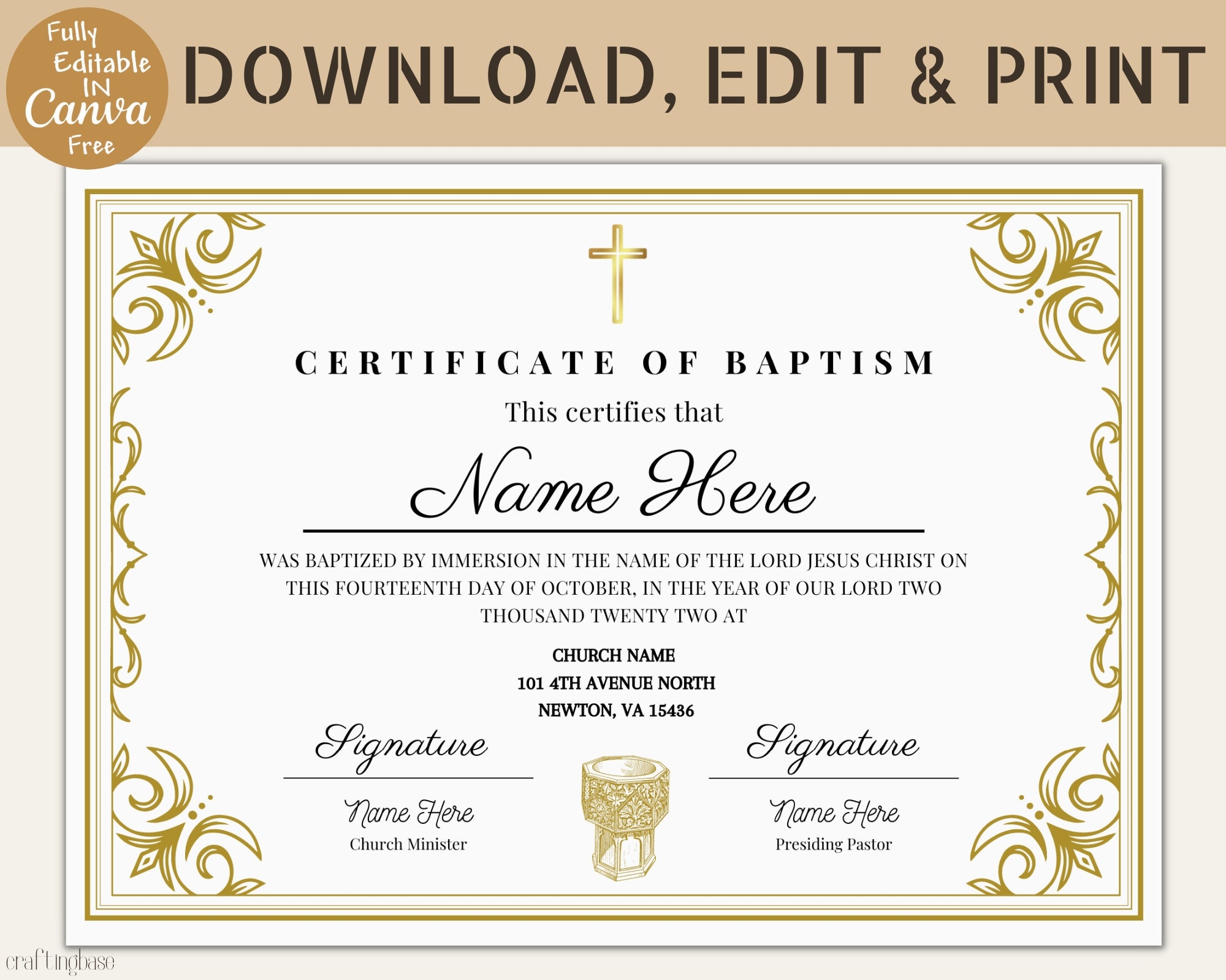 Editable Certificate Of Baptism Template Baptism Certificate 