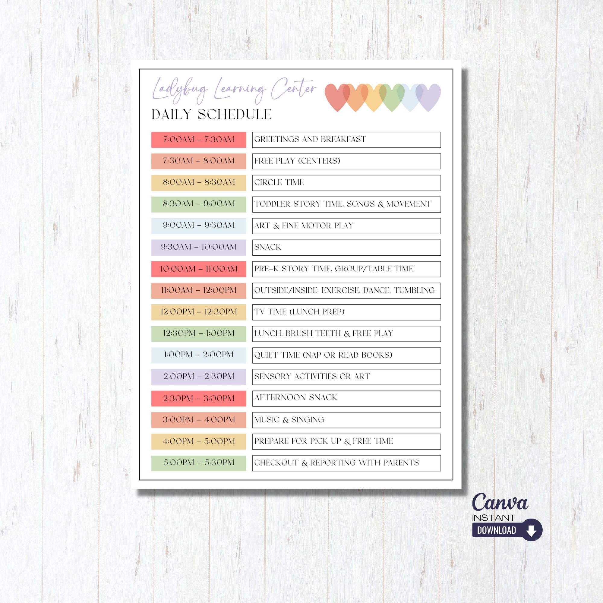 Editable Daily Daycare Schedule Template Printable Home Daycare Form Preschool Daily Routine Daily Routine Log Canva Template Etsy