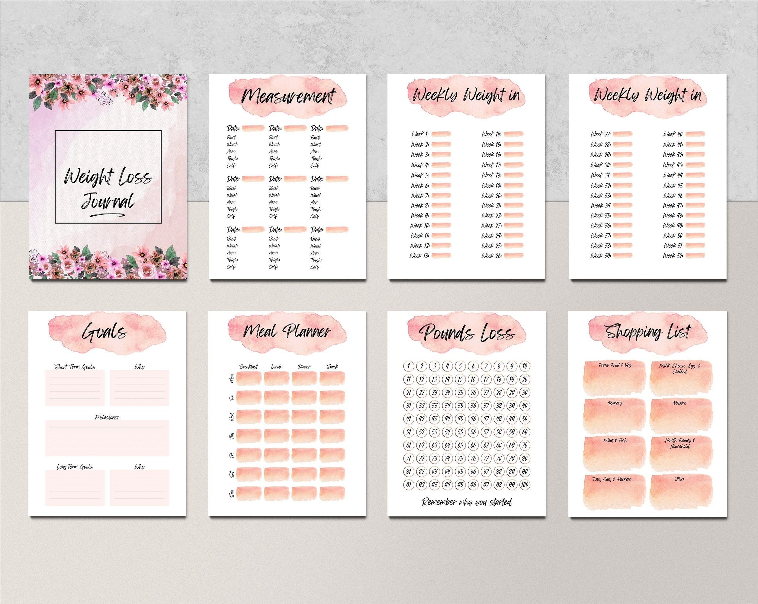 EDITABLE Daily Weight Loss Tracker Printable Weight Loss Journal Fitness Progress Weight Loss Chart Slimming Planner INSTANT DOWNLOAD Etsy