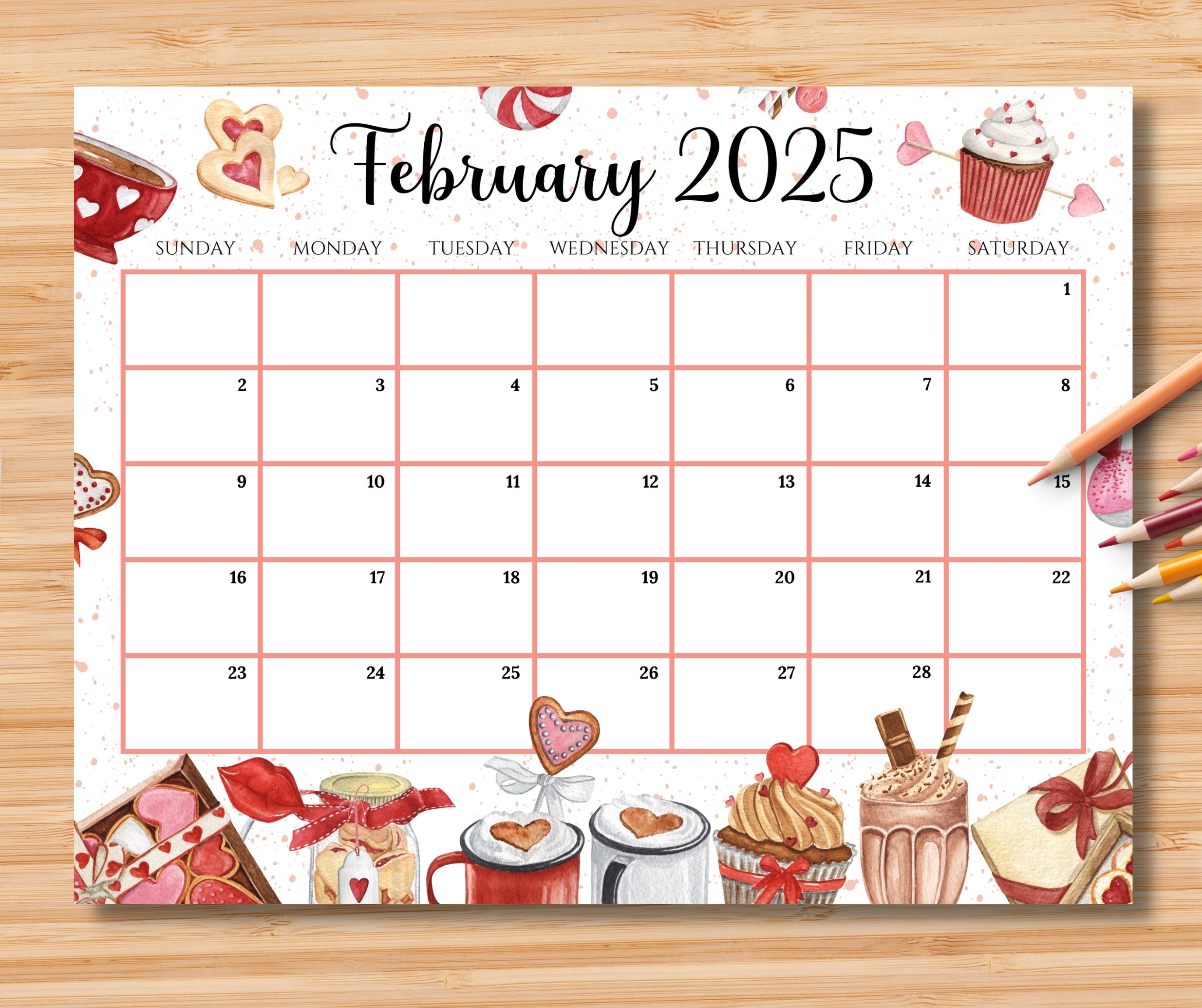 EDITABLE February 2025 Calendar Happy Valentine With Sweet 