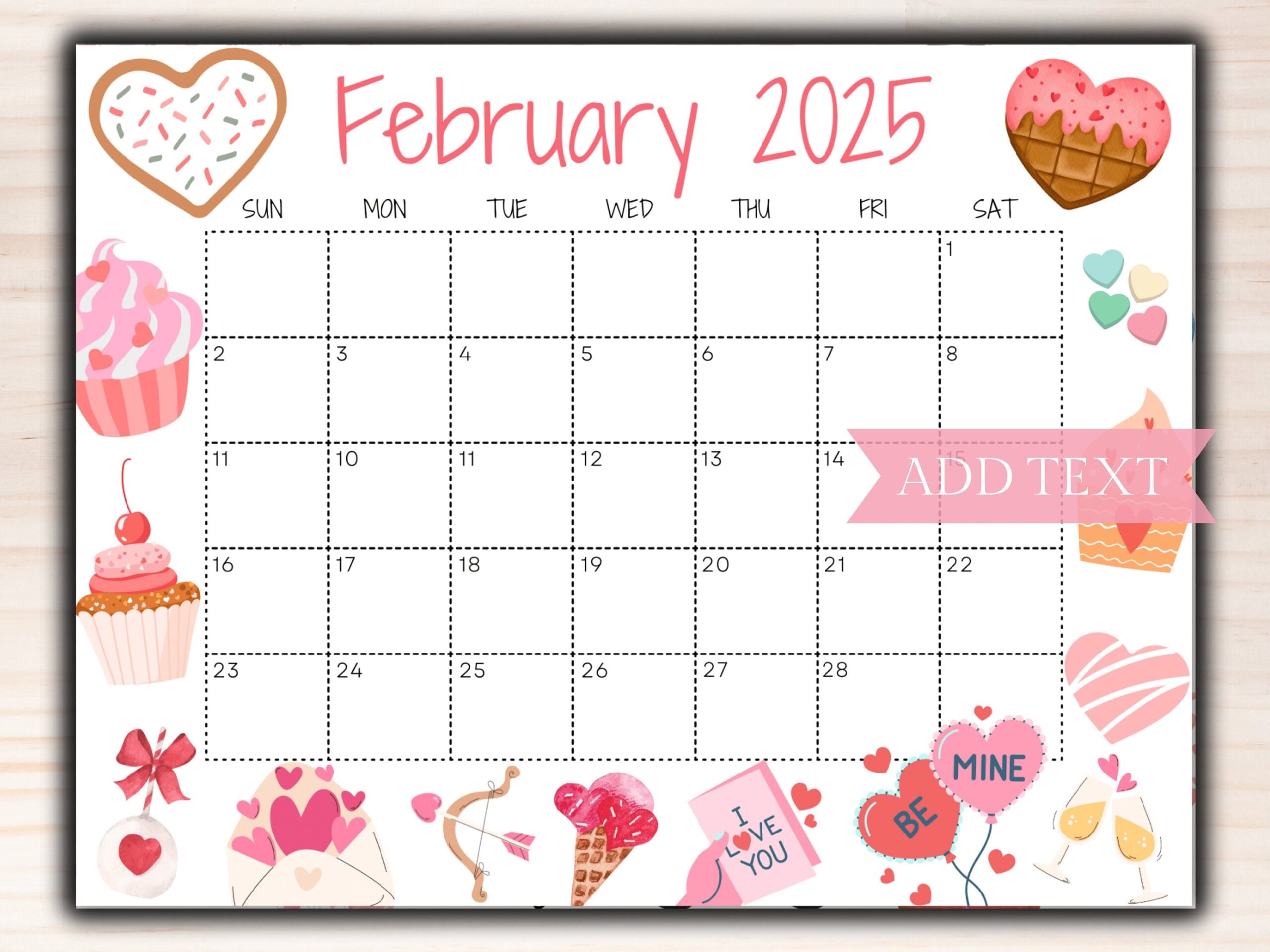 Editable February Calendar 2025 Printable Calendar 2025 Cute 