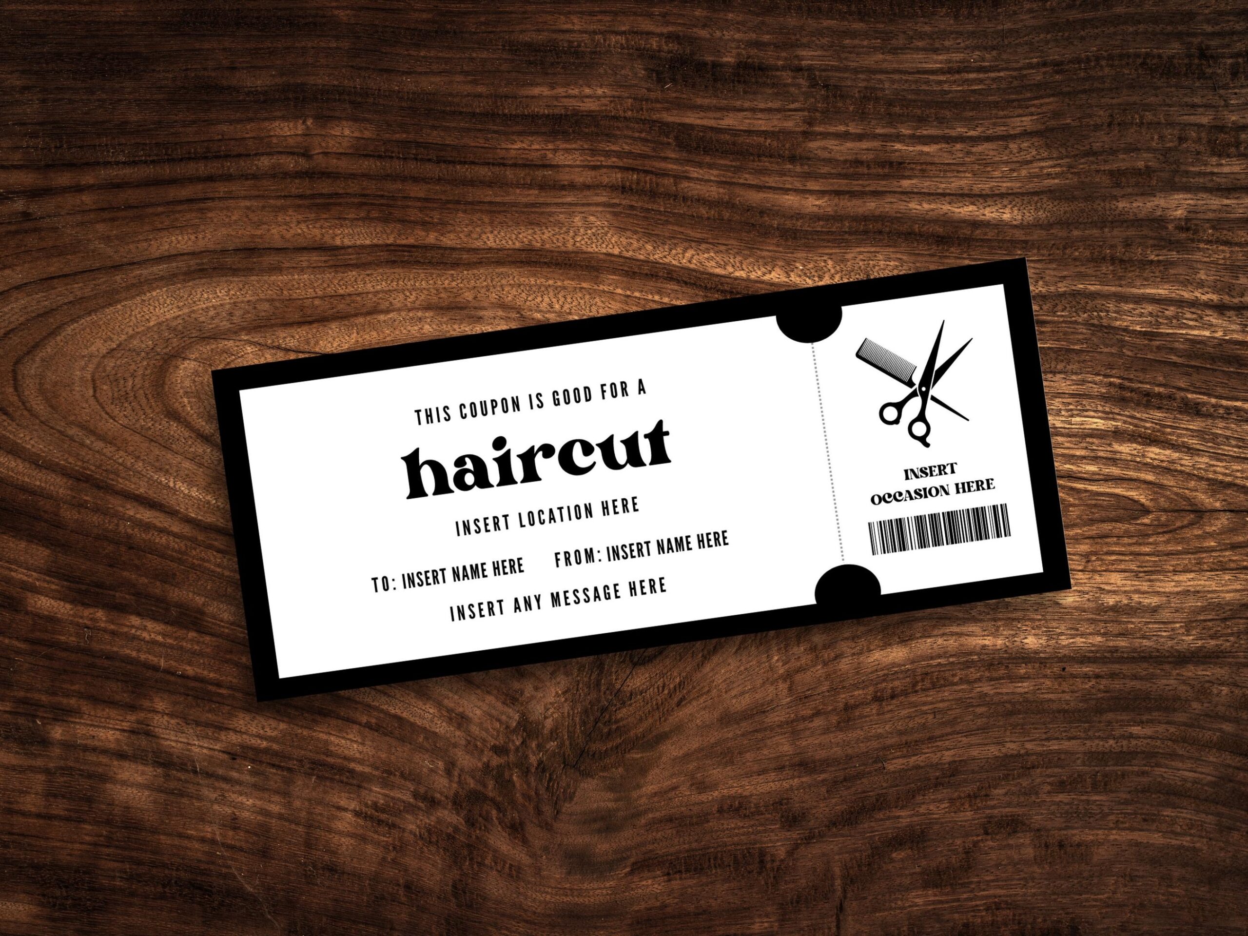 Editable Haircut Coupon Printable Hair Cut Gift Certificate Custom Barber Salon Ticket Template PDF Etsy Canada