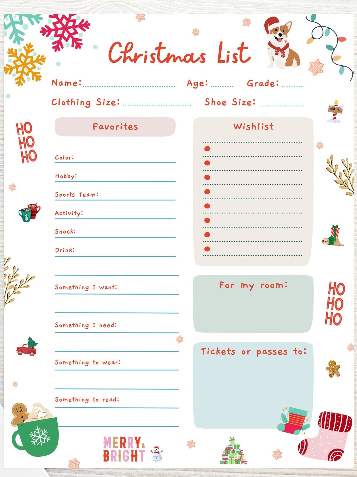 EDITABLE Kids Christmas Wish List Printable Gift Wish List 