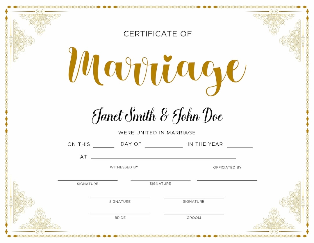 Editable Marriage Certificate Editable Printable Wedding Certificate Template Elegant Certificate Of Marriage Etsy