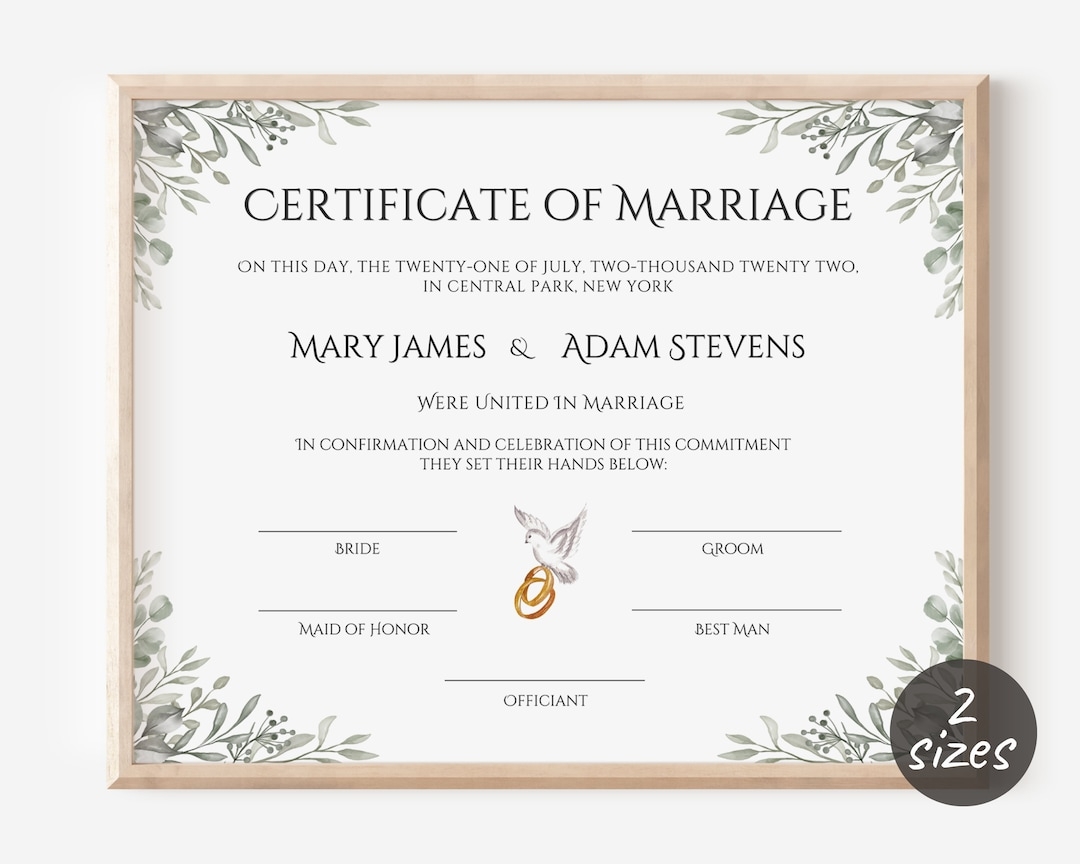 Editable Marriage Certificate Template Custom Certificate Of Marriage Printable Wedding Certificate Canva Wedding Keepsake TDS 10 Etsy