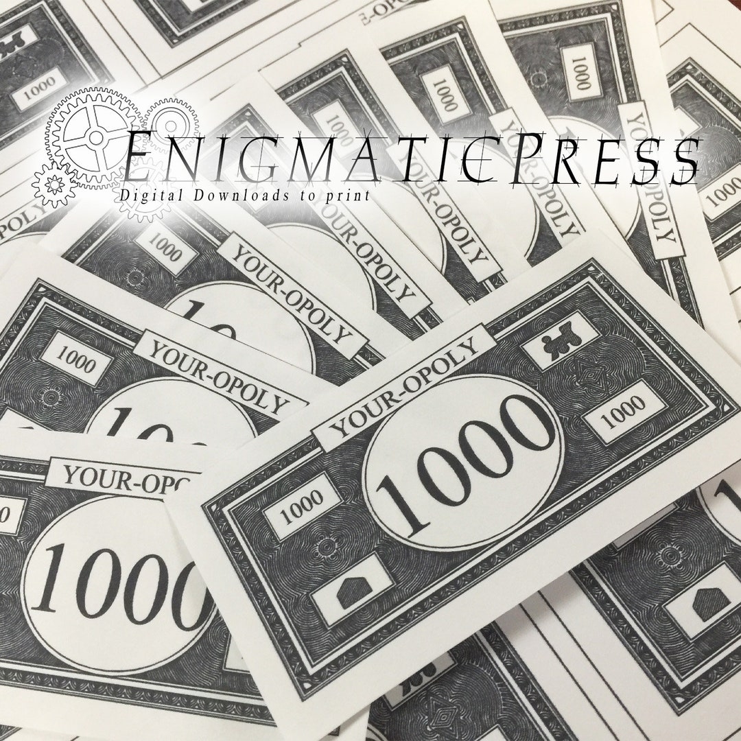 Editable Monopoly Money PDF Sheet Of 8 B w Bills Digital Download Home Printable PDF Etsy Canada