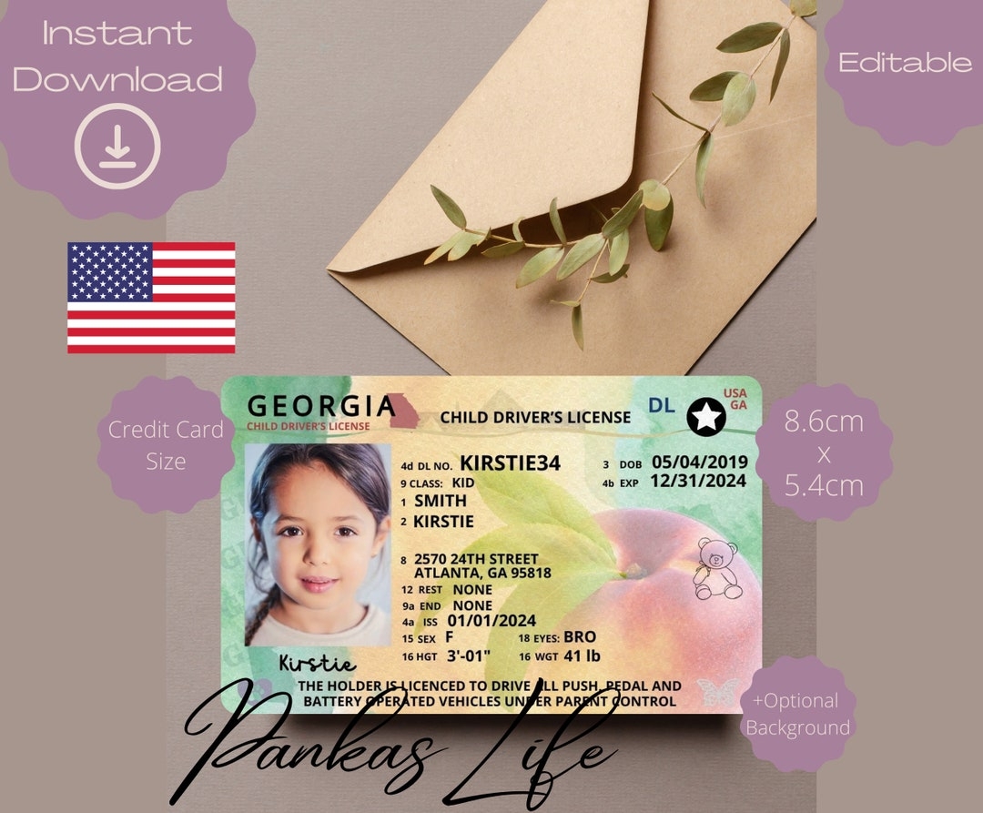 Editable Pretend Play Usa Driver License For Kids Georgia Driving Licence Template Printable Toy Editable Keep Driving Passed Driving Etsy