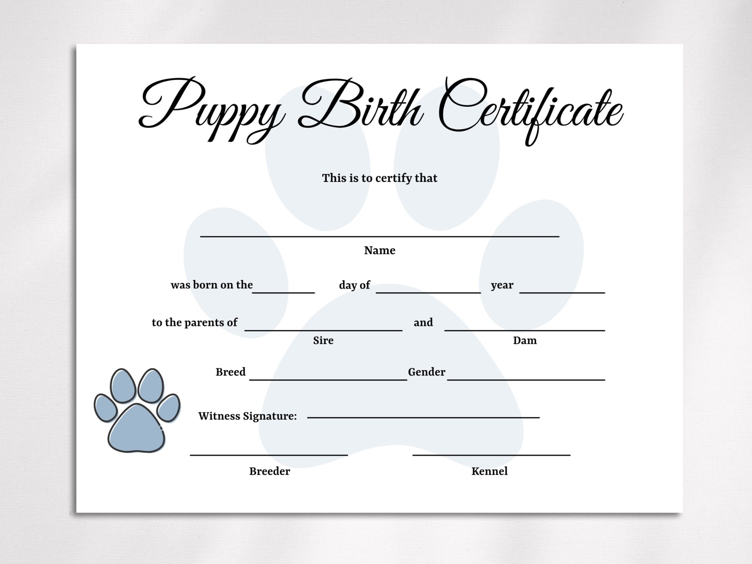 Editable Puppy Birth Certificate Template Dog Adoption Certificate Pet Birth Certificate Dog Breeder Forms