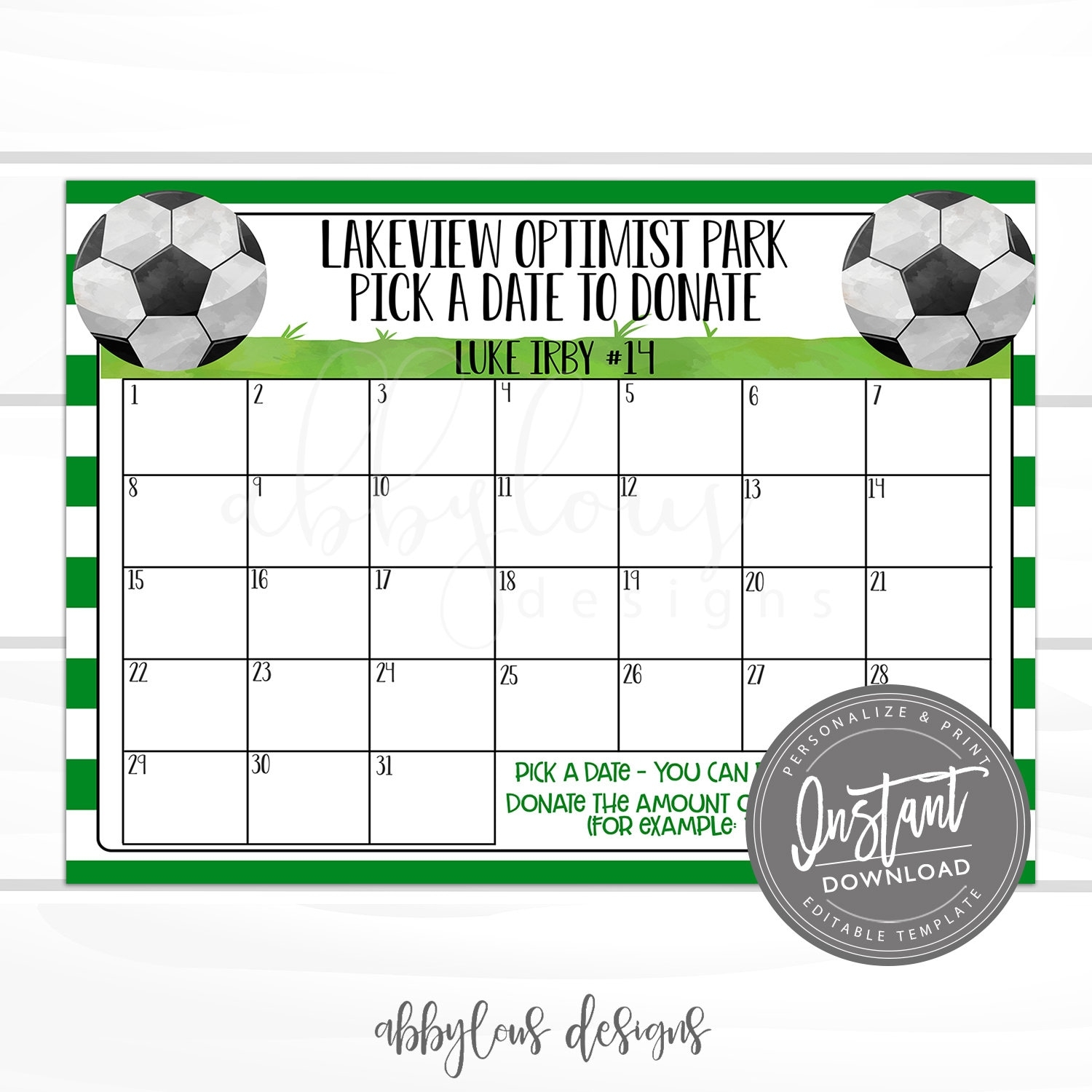 EDITABLE Soccer Pick A Date To Donate Printable Soccer Fundraiser 