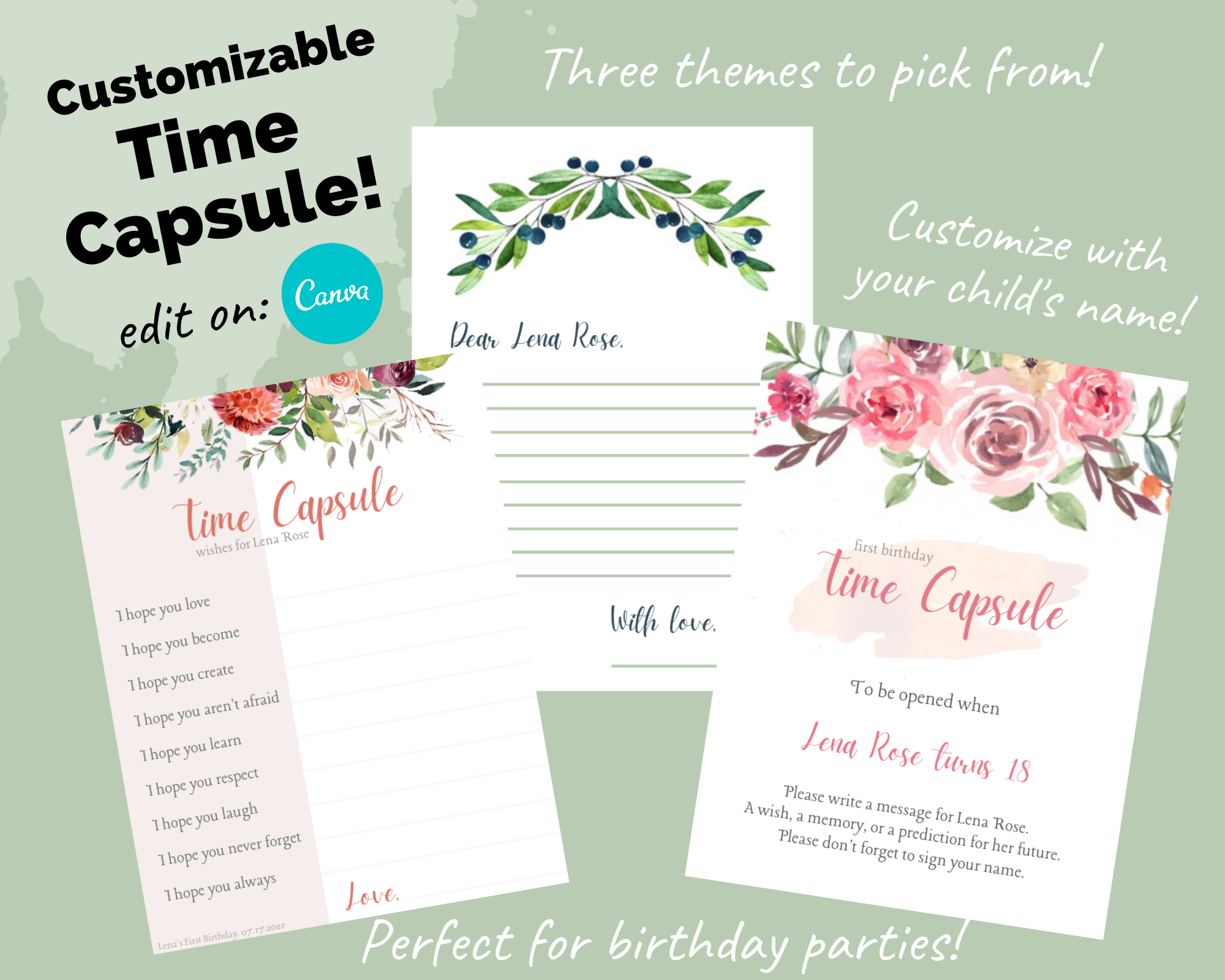 Editable Time Capsule Template First Birthday Party Printables Sweet Softies
