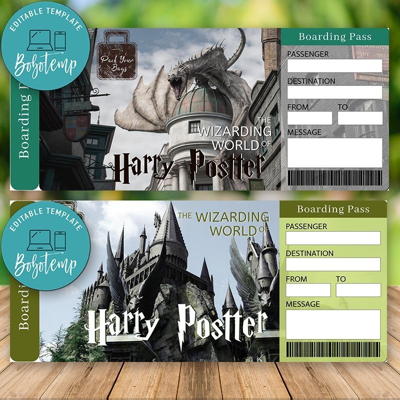 Editable UNIVERSAL STUDIOS Surprise Harry Potter Trip Tickets DIY Worksheets Library