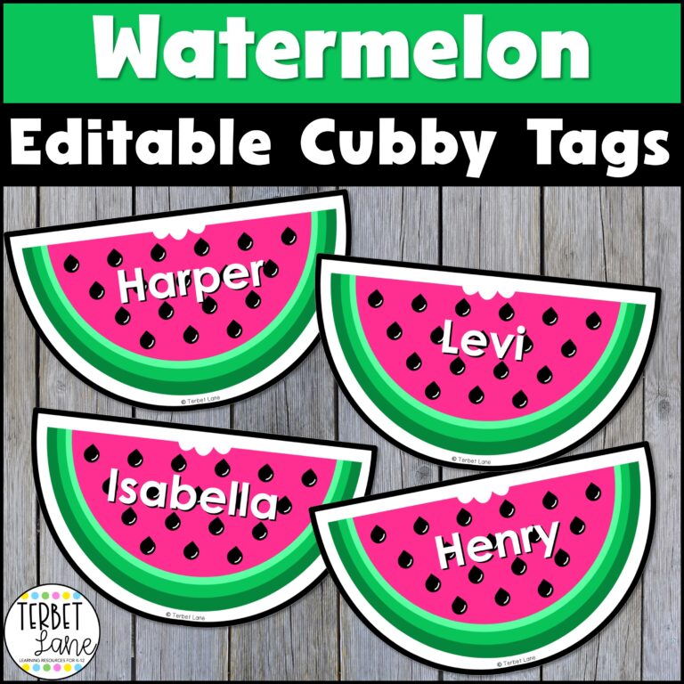Editable Watermelon Themed Summer Cubby Tags Locker Labels 