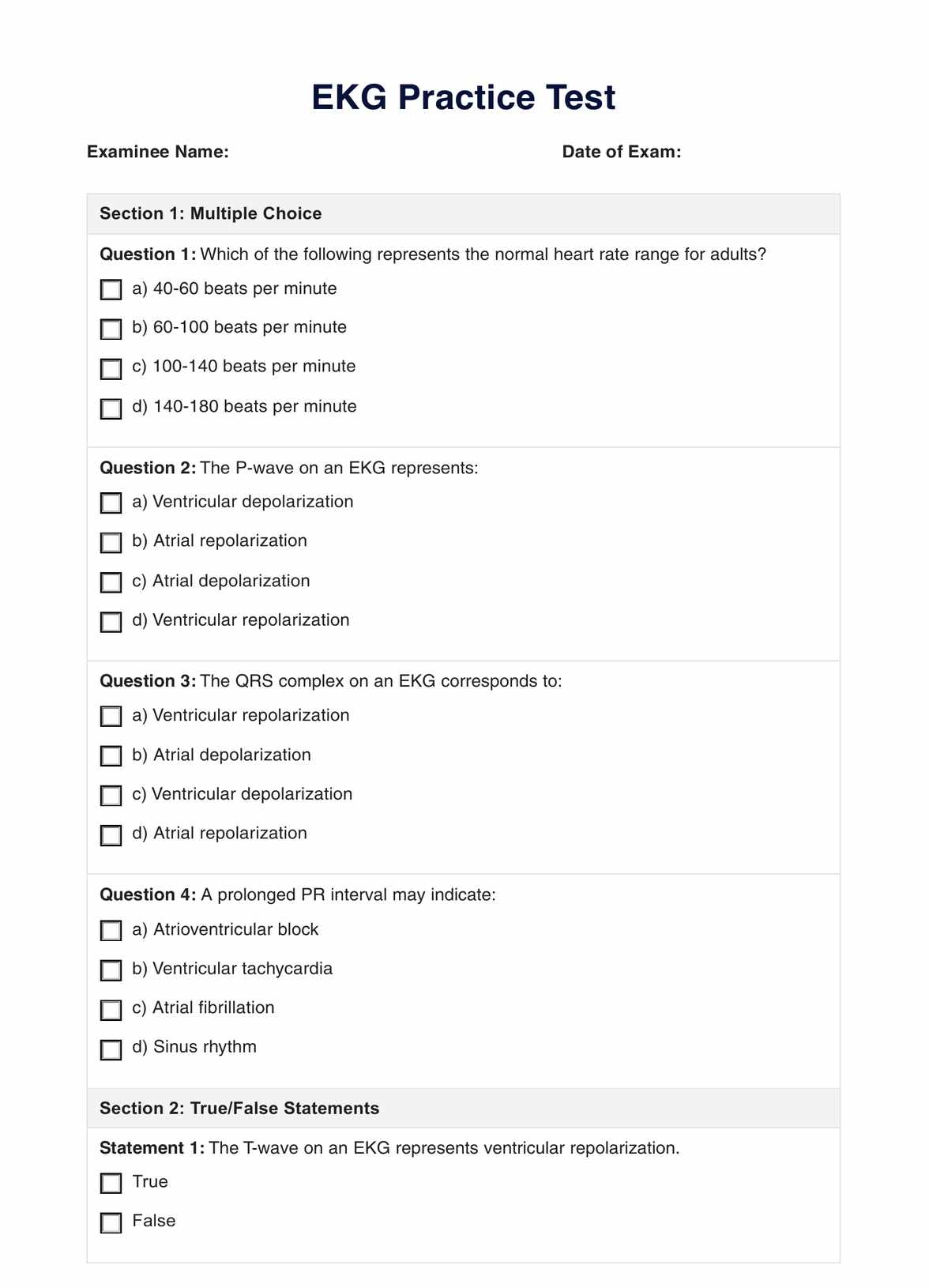 EKG Practice Test U0026 Example Free PDF Download