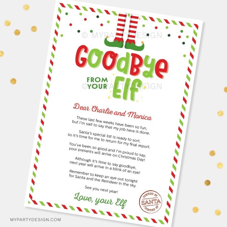 Elf Goodbye Letter Printable PDF My Party Design