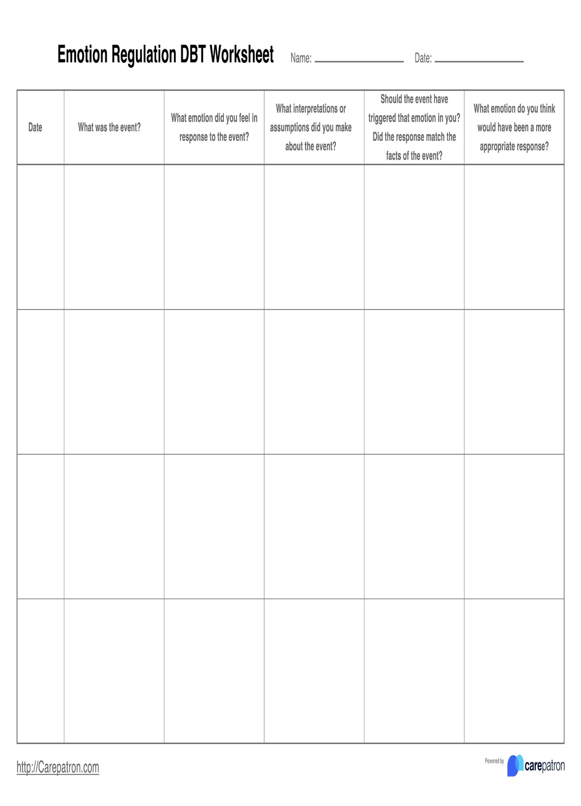 Emotion Regulation DBT Worksheets U0026 Example Free PDF Download