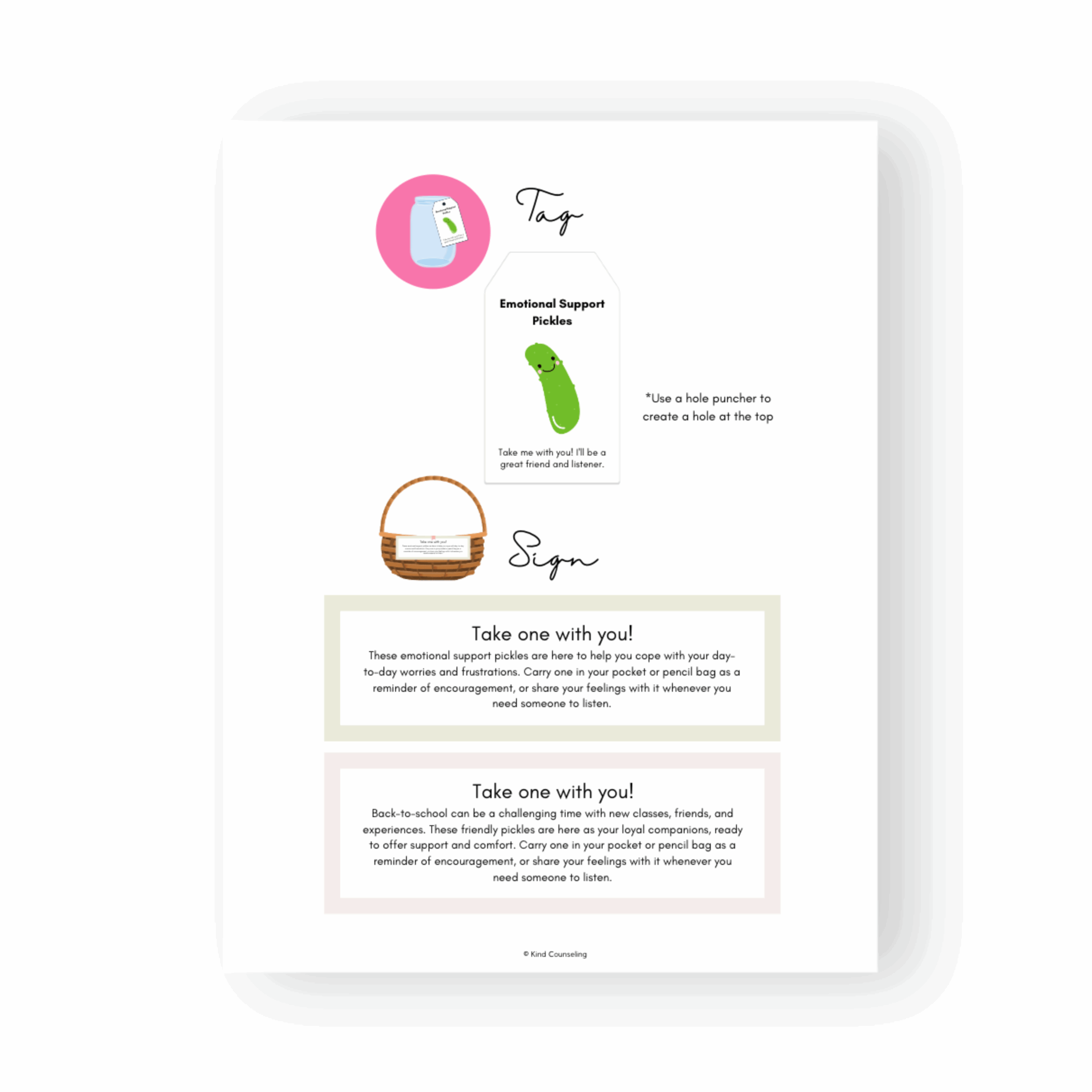 Emotional Support Pocket Pickles Printable Back To School Counseling Anxiety Coping Skill SEL Made By Teachers
