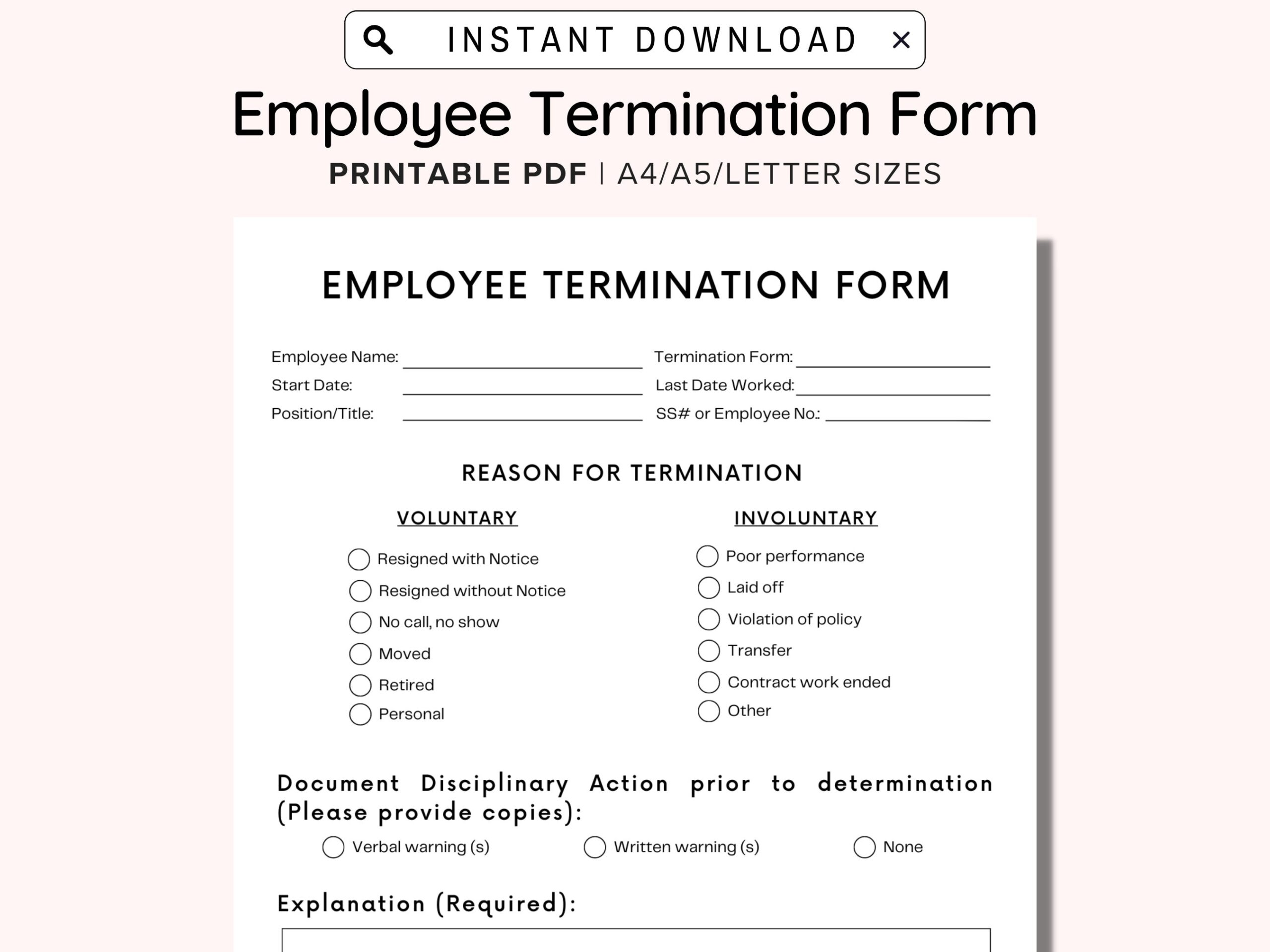 Employee Termination Form Printable Employee Termination Form 