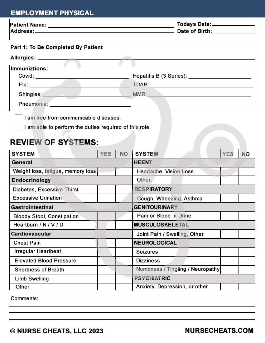 Employment Package Digital 2 Step TB Employment Physical And Interview Questions Vaccine Record For Nurses Etsy
