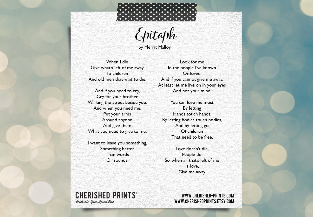 Epitaph By Merrit Malloy Poem Cherished Prints