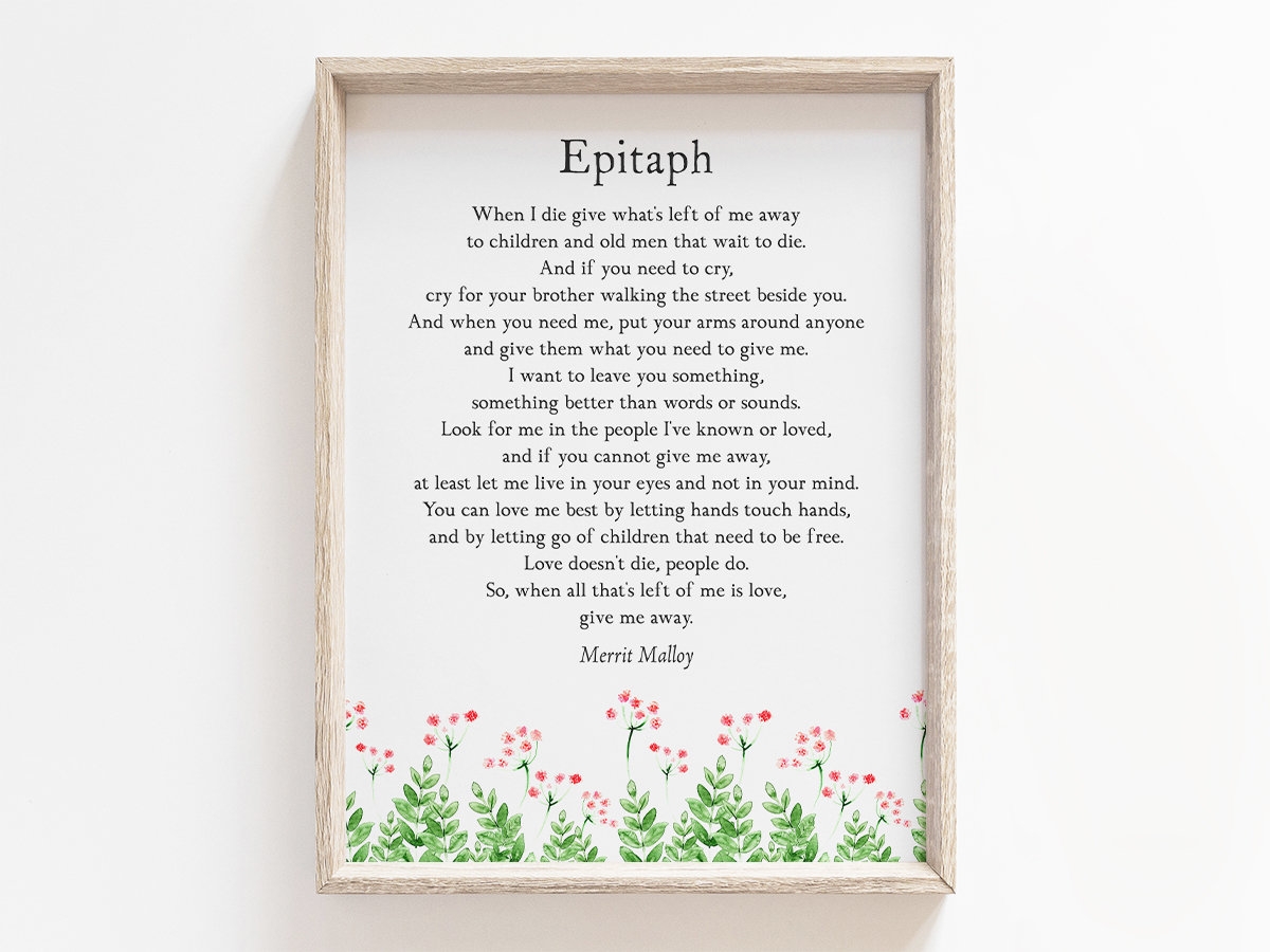 Epitaph Poem When I Die Give Printable NCIS Funeral Speech Print Digital Download Rememberance Wall Art Typography Decor Friend Gift