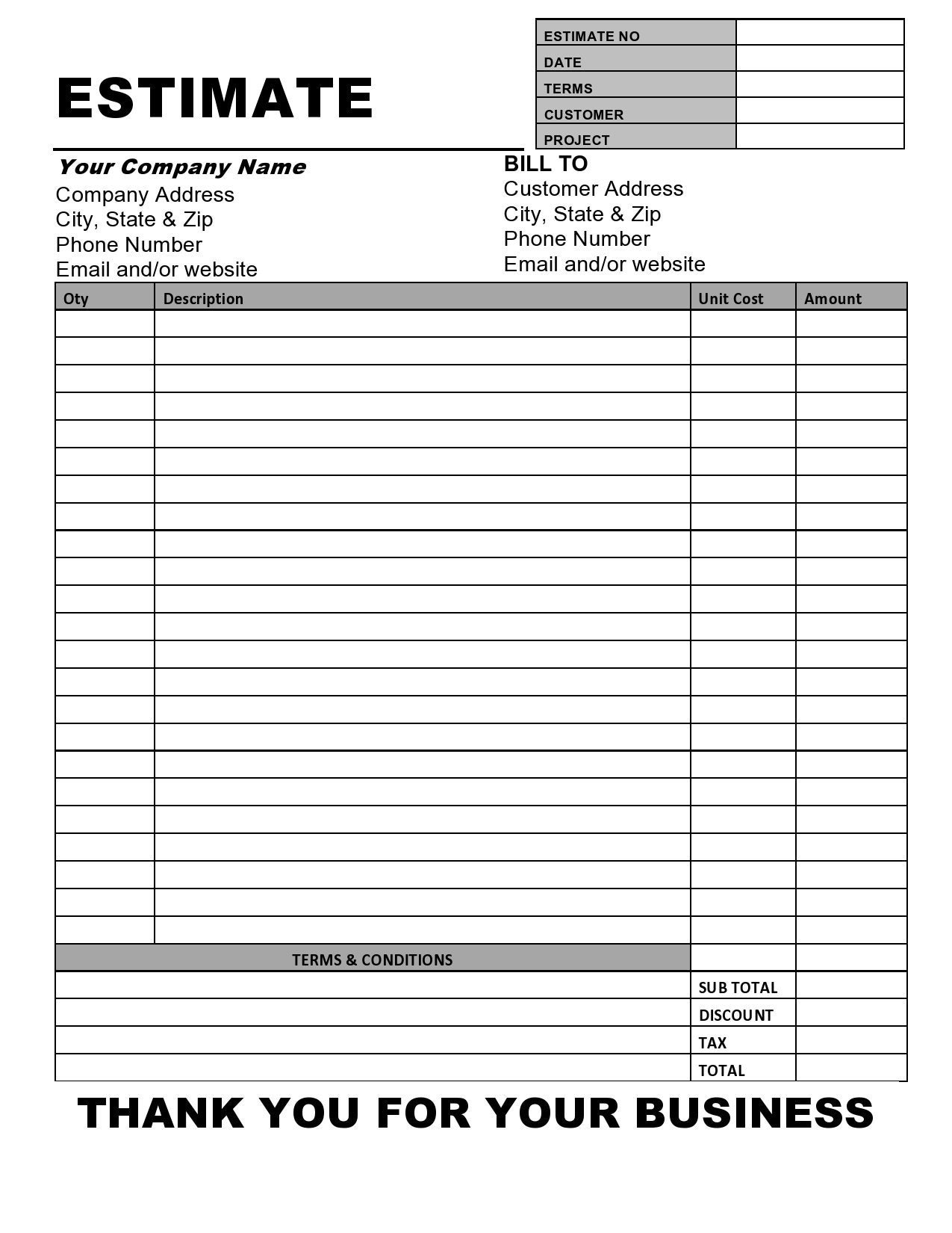 Estimate Invoice Template PLATINUM PDF Business Printable Simple Estimate Invoice Template Form