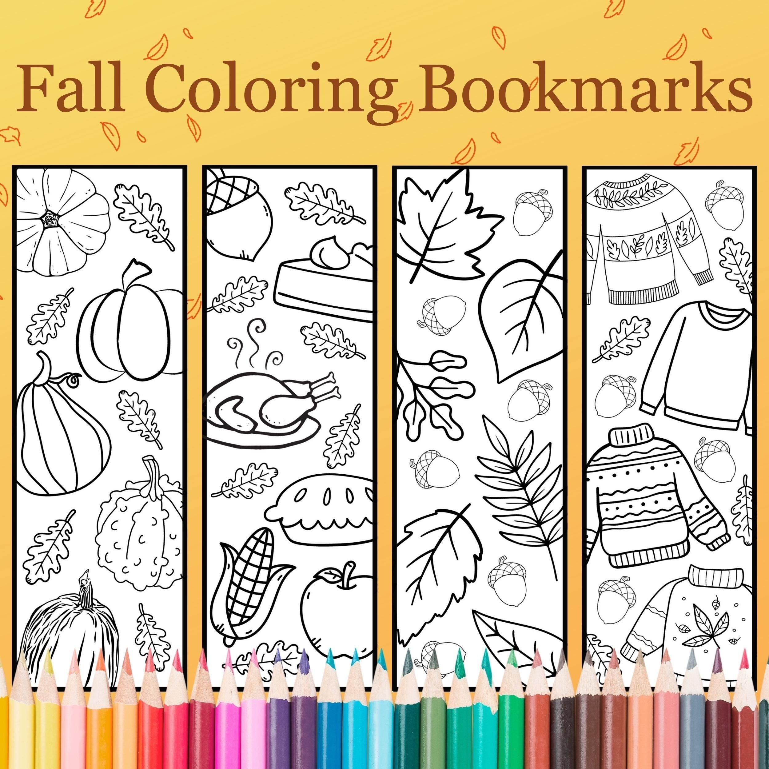 Fall Coloring Bookmarks Fall Themed Bookmarks Printable Coloring 