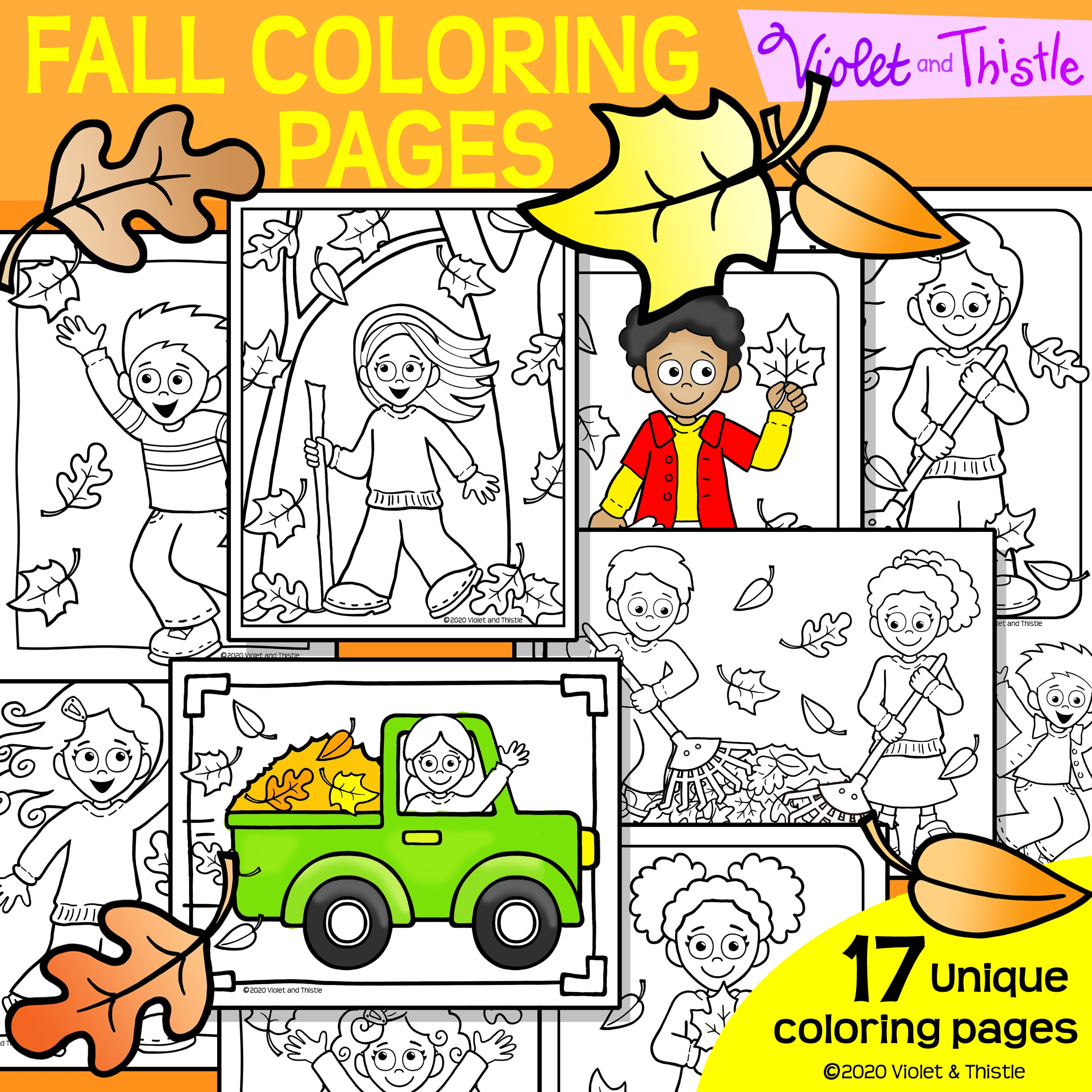 Fall Coloring Pages Fall Kids Verbs Color Sheets Activity Raking 