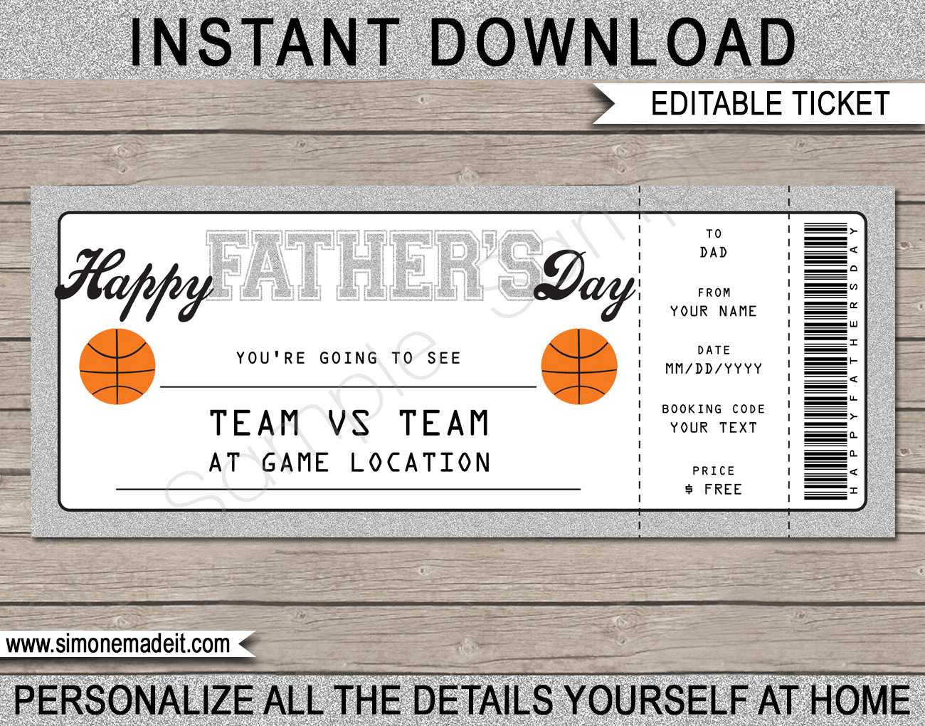 Father s Day Basketball Ticket Gift Voucher Printable Basketball Ticket Template