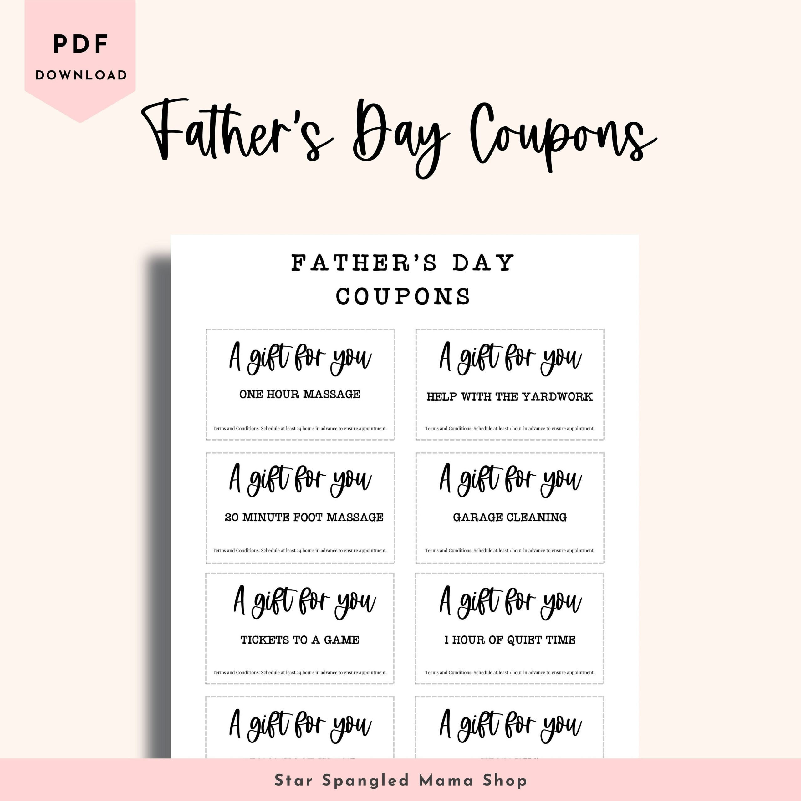 Father s Day Coupons Printable Coupon Instant Download Dad Day 