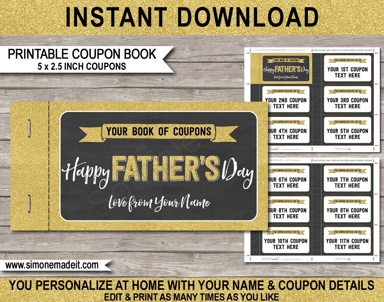 Fathers Day Coupon Book Printable Template Personalized Gift 