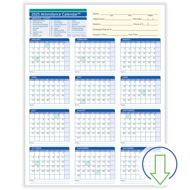 Fill and Save Attendance Calendar