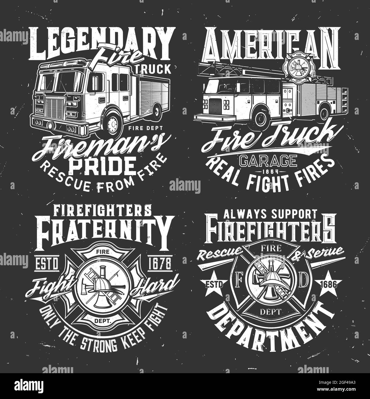 Firefighters Dept Badge And Fire Truck T shirt Vector Print Fire Rescue Team Emergency Service Clothing Grungy Print Template American Fireman Wate Stock Vector Image U0026 Art Alamy