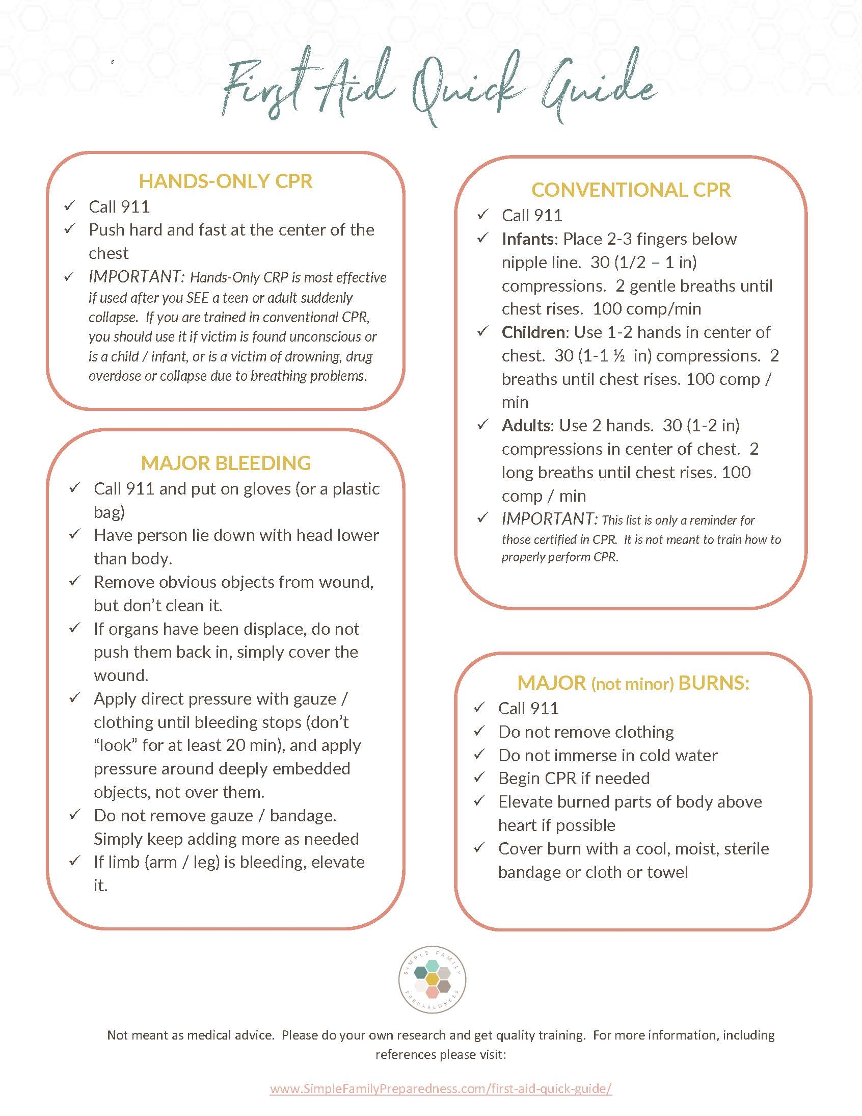 First Aid Quick Guide Simple Family Preparedness ADL Data Systems