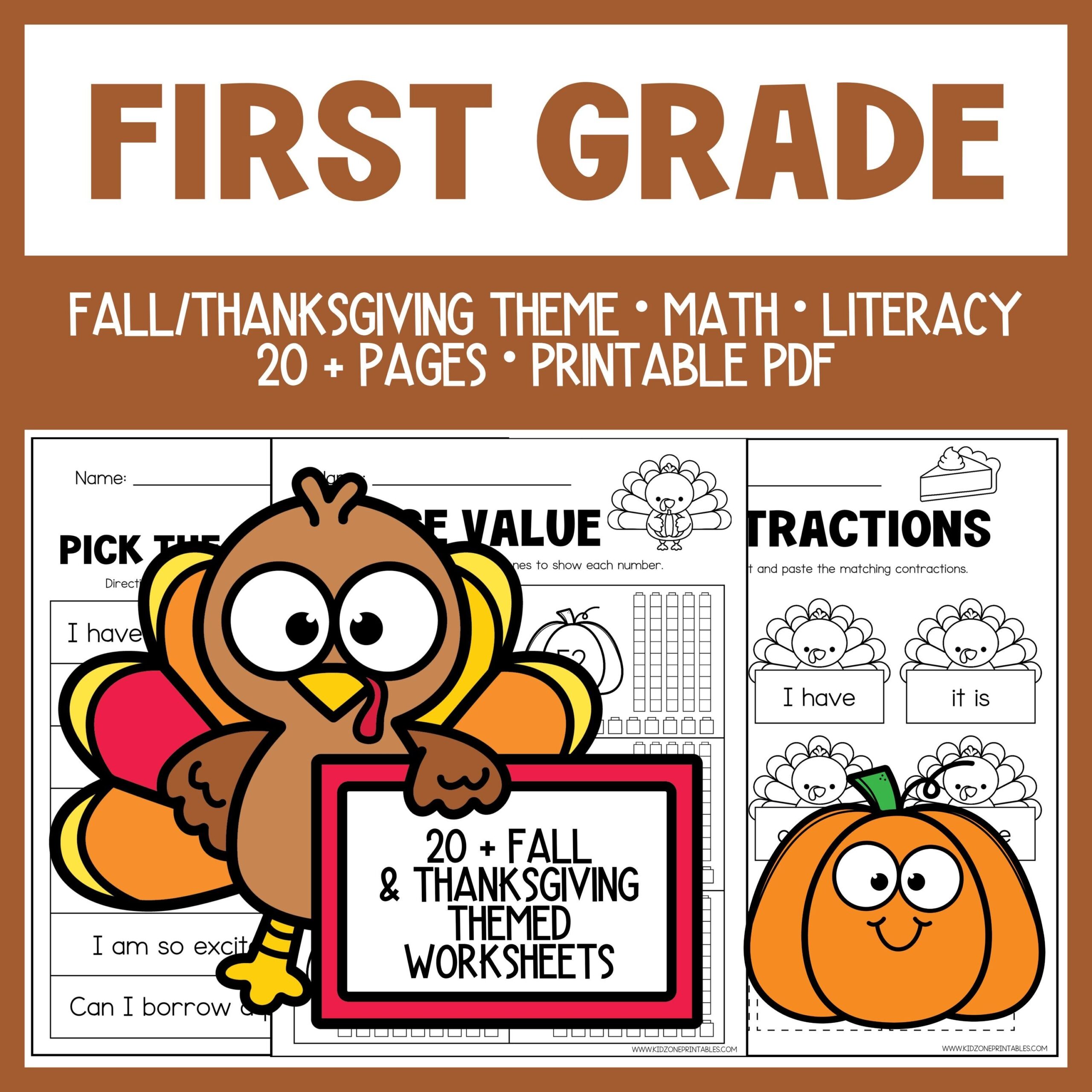 First Grade Worksheets Thanksgiving Theme Printable 