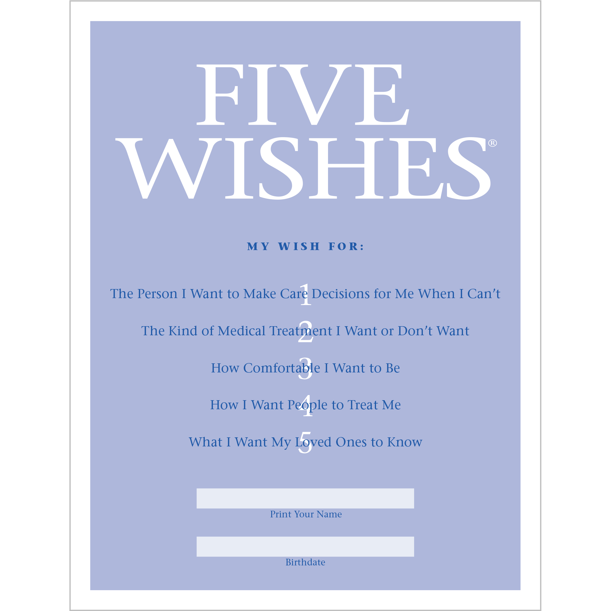Five Wishes Paper Five Wishes