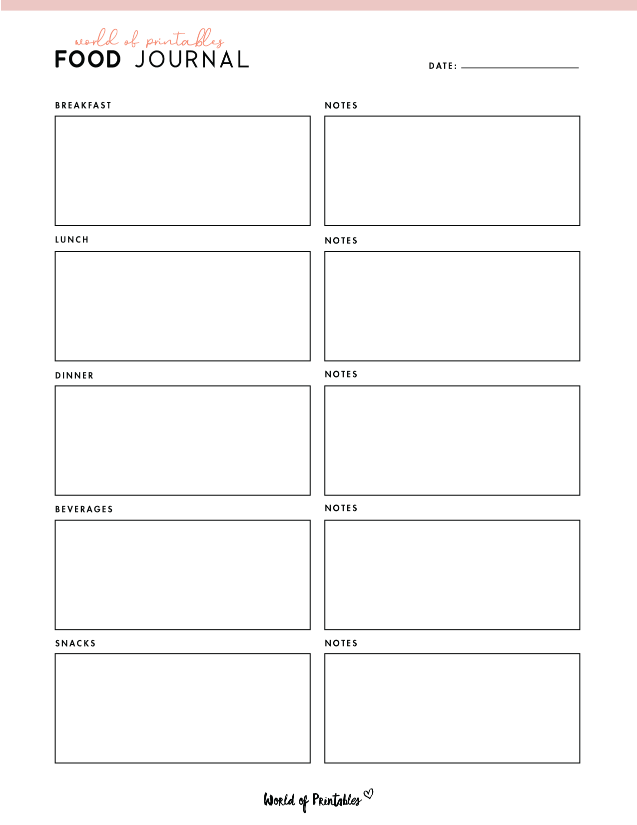 Food Log Printable Free