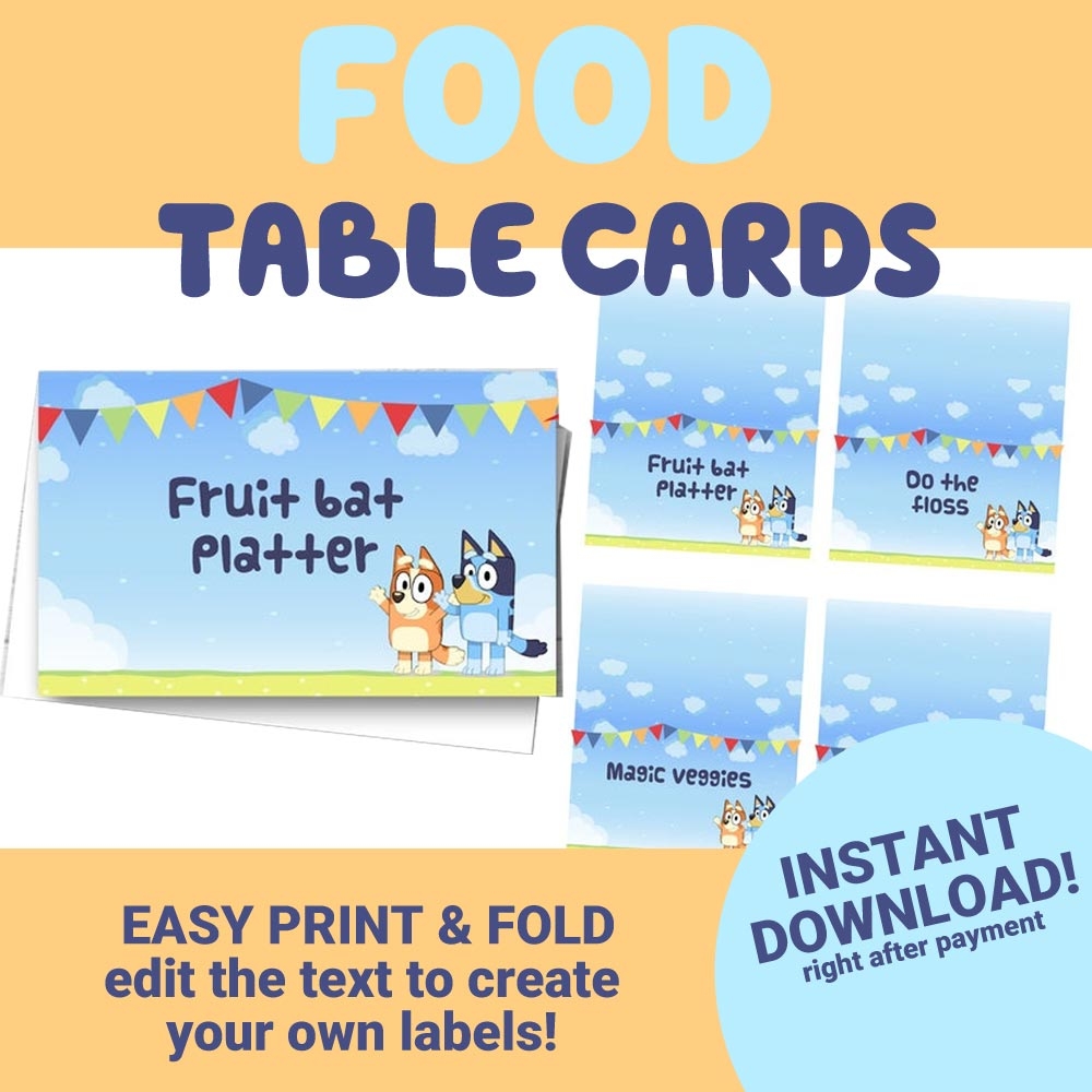 Food Table Cards Instant Download