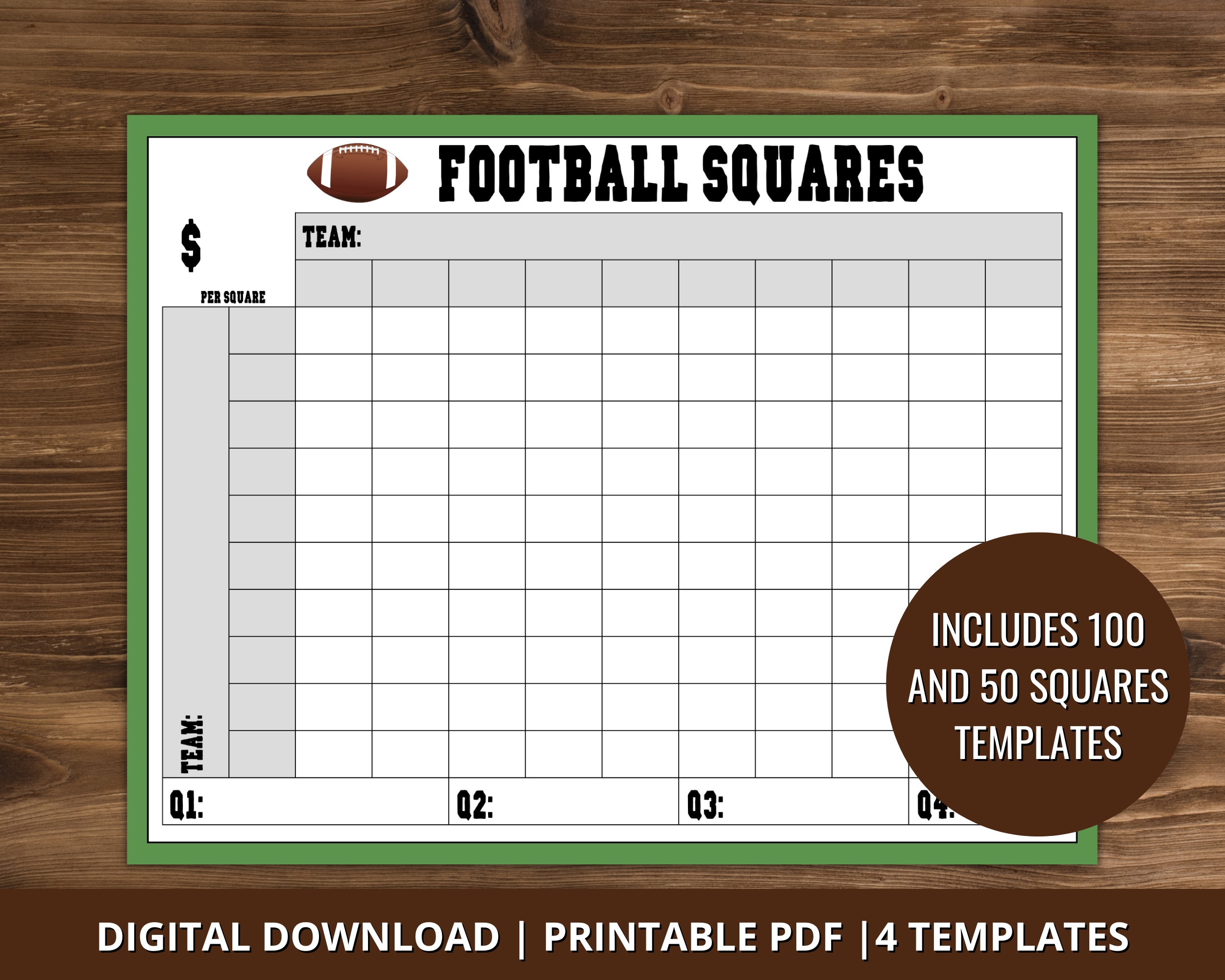 Football Squares Game 100 Squares The Big Game Squares Grid Football Squares Fundraiser 50 Squares Football Squares Board Etsy