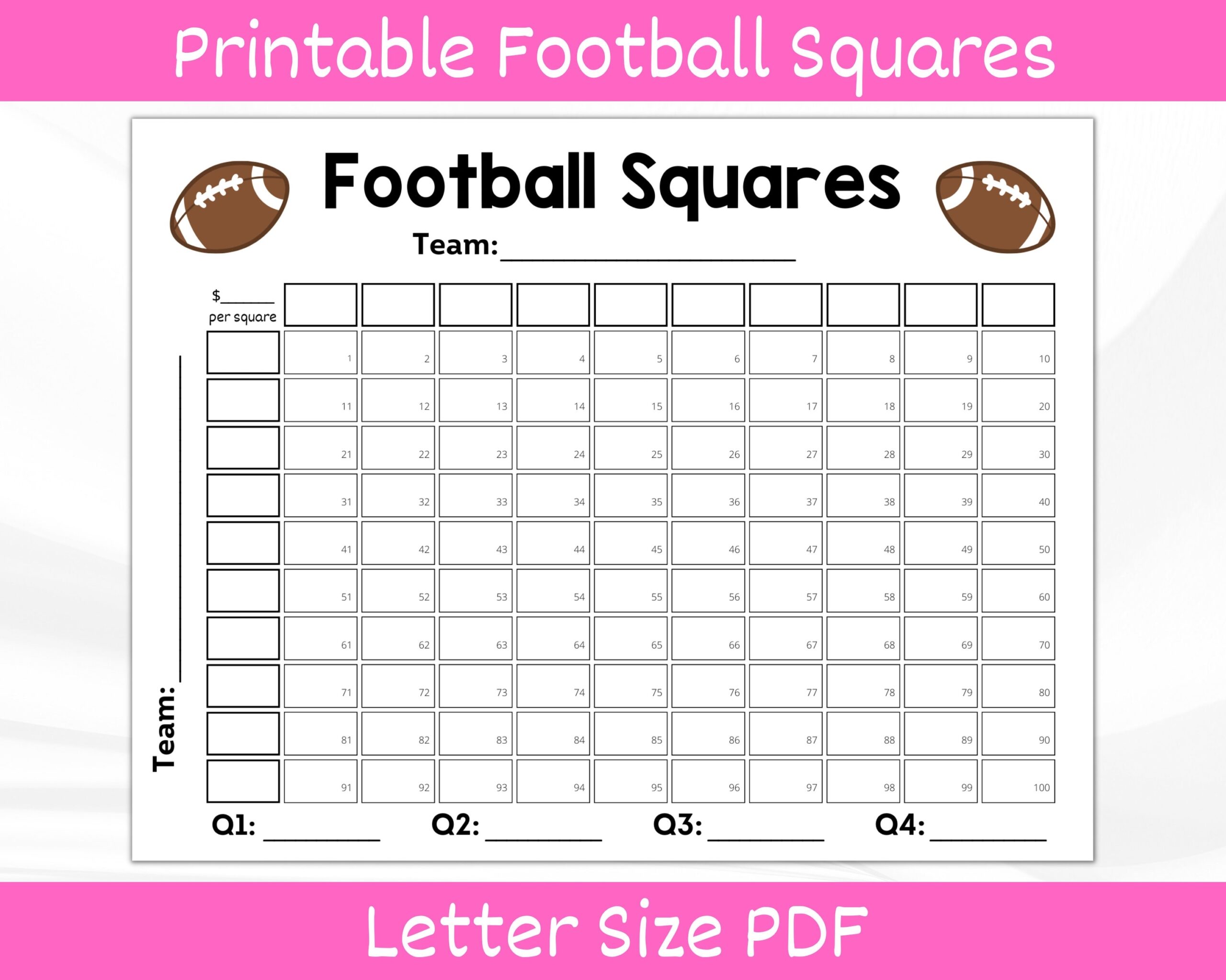 Football Squares Printable Football Betting Game Football Pool Football Fundraiser Football Square Grid Football Playoffs Etsy Canada