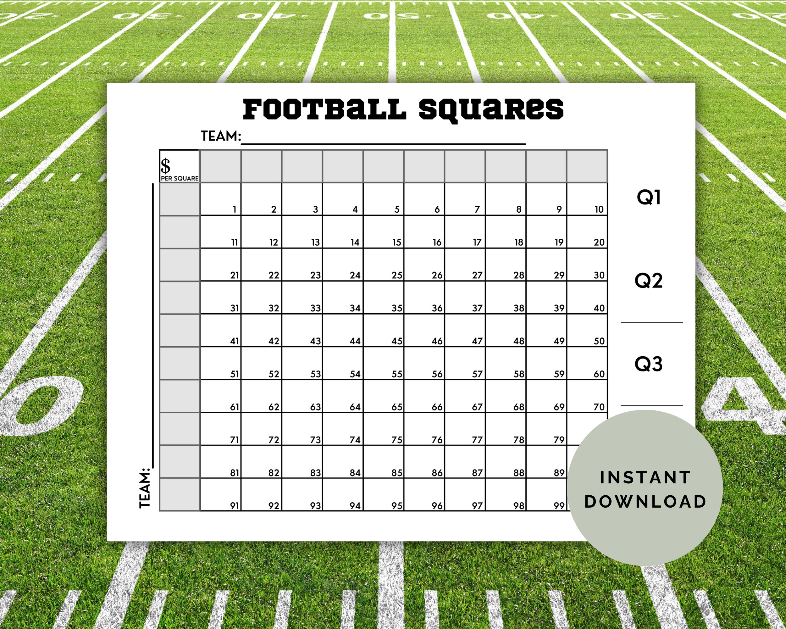 Free Printable Football Squares 100 Pdf