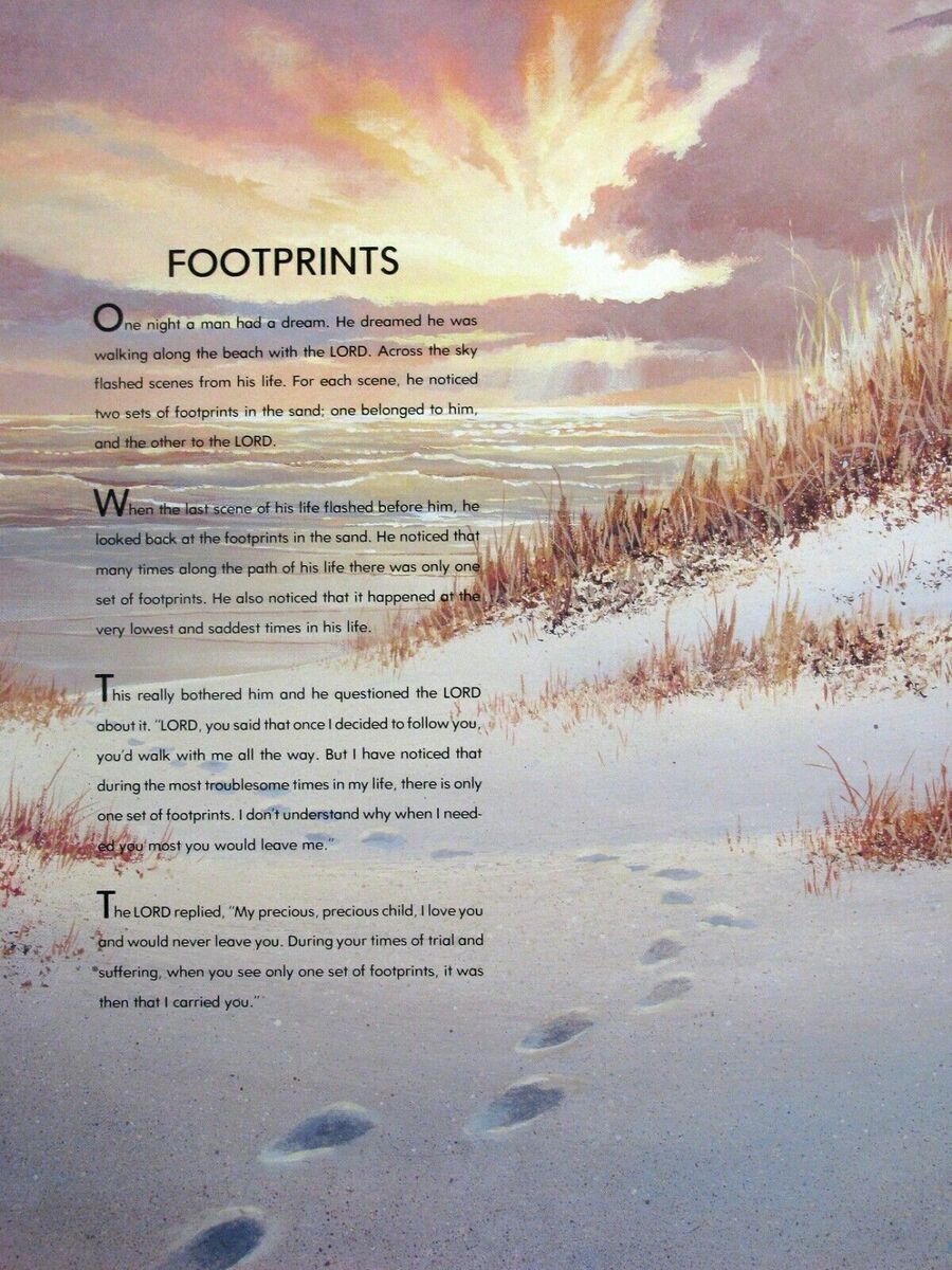 Footprints In The Sand Poem Between God And Man 16x20 Poster