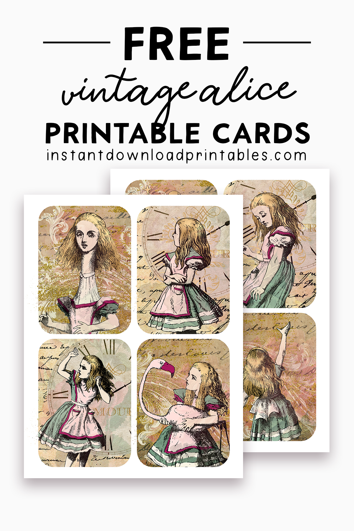 Free Alice In Wonderland Vintage Cards Instant Download 