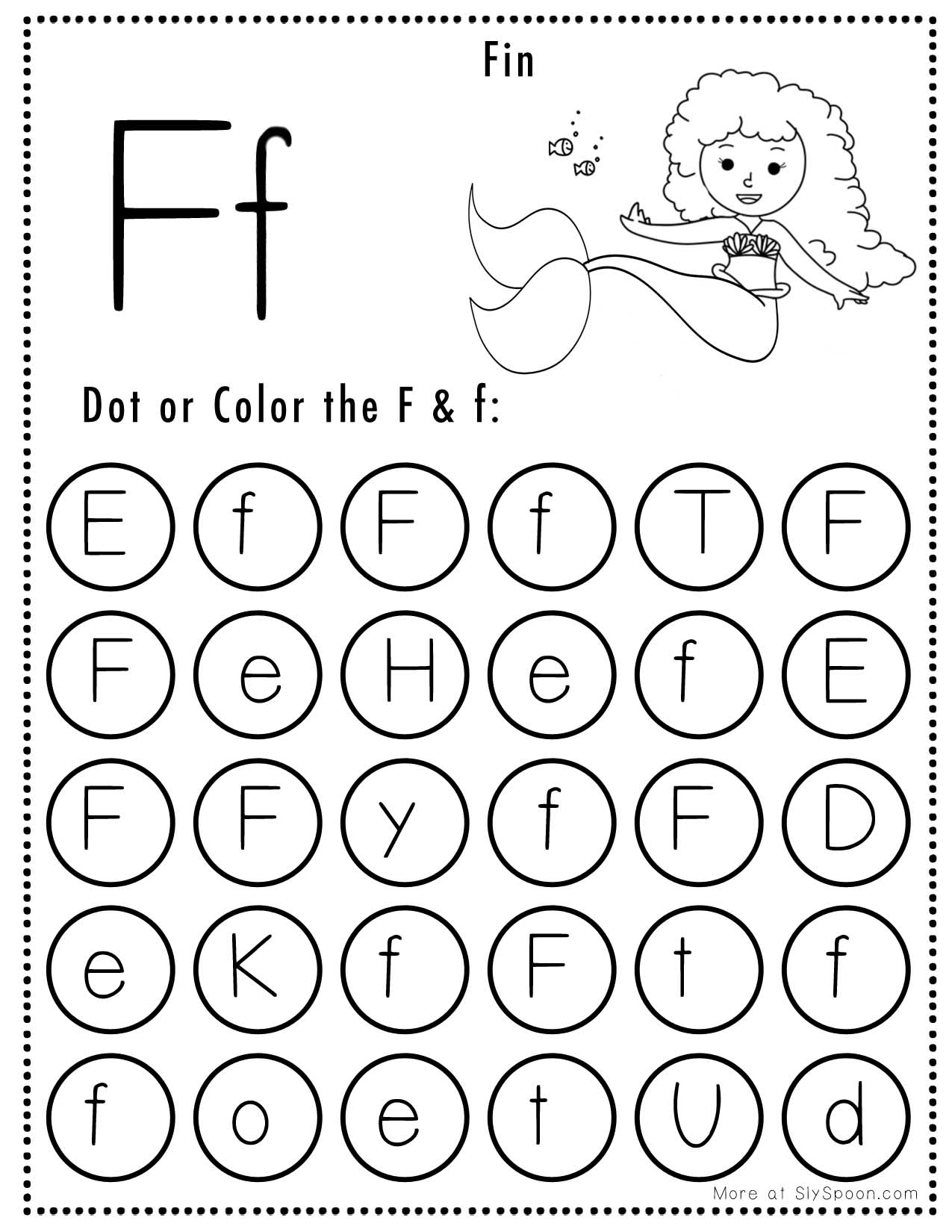 Free Alphabet Do A Dot Printables Worksheets Letter F Mermaid 