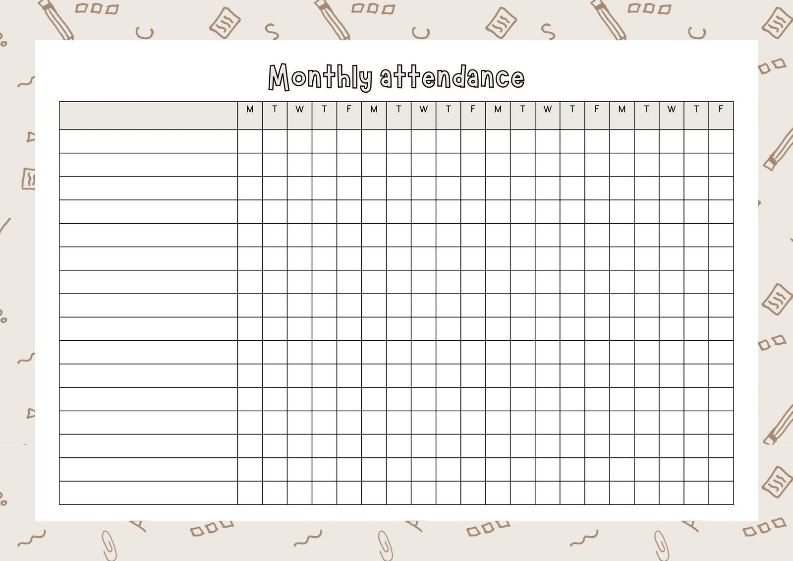 Free Printable Weekly Attendance Sheet Template