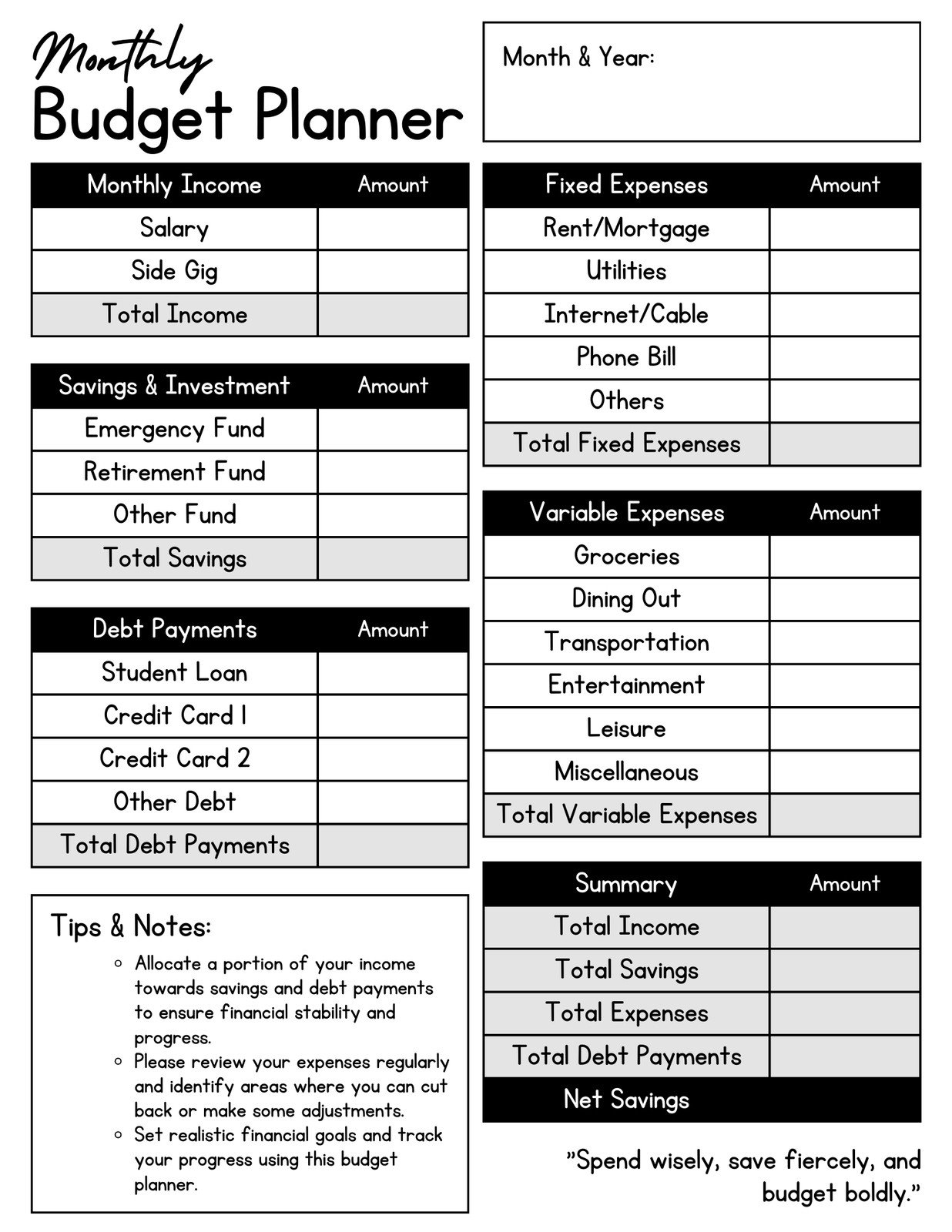 Free Printable Retirement Budget Worksheet