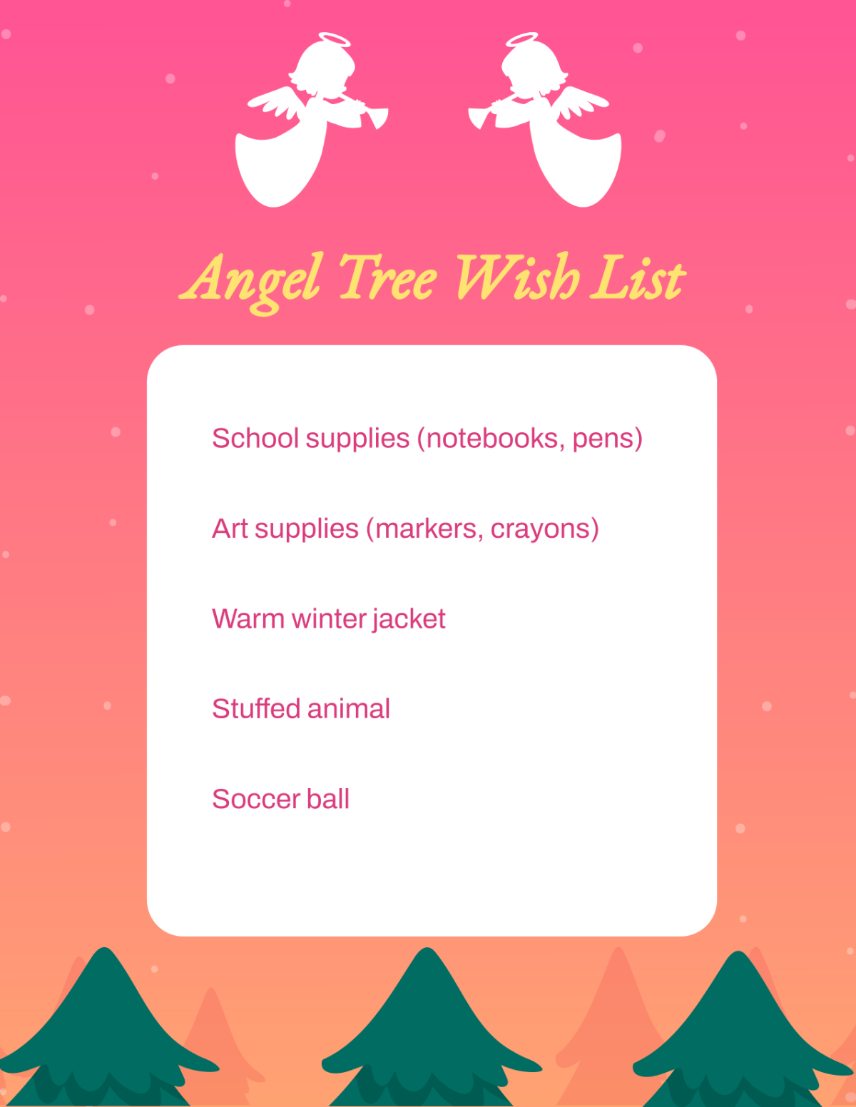 Free Angel Tree Wish List Template To Edit Online