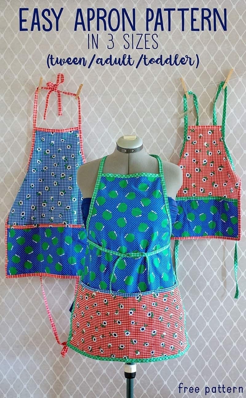 Free Apron Pattern 3 Sizes Toddler Tween Adult Scattered 